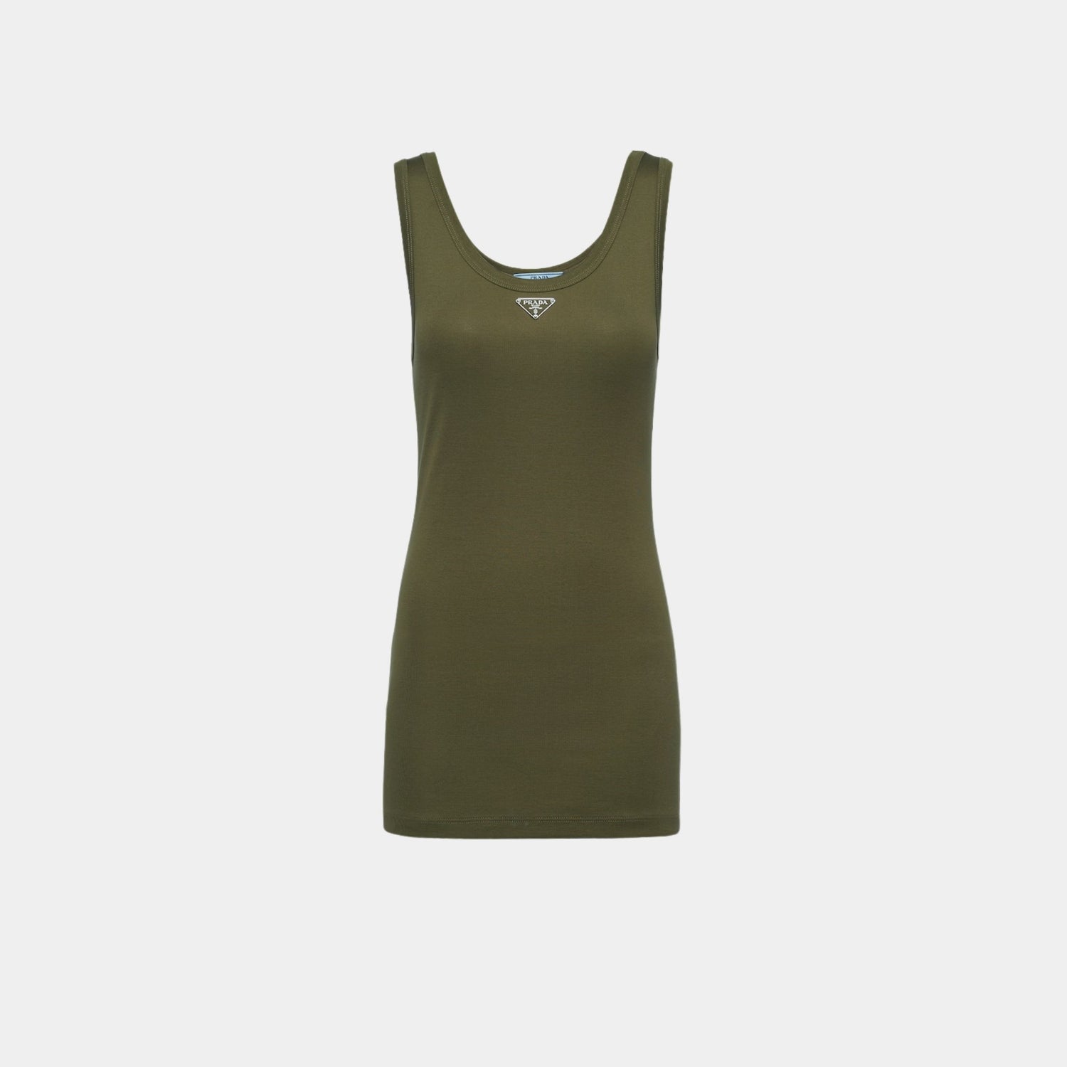 Prada Cotton Ribbed Knit Top, Camouflage Green, Front