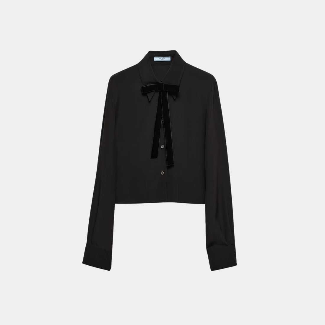 Prada Crepe de Chine Boxy Shirt with Velvet Bow, Front