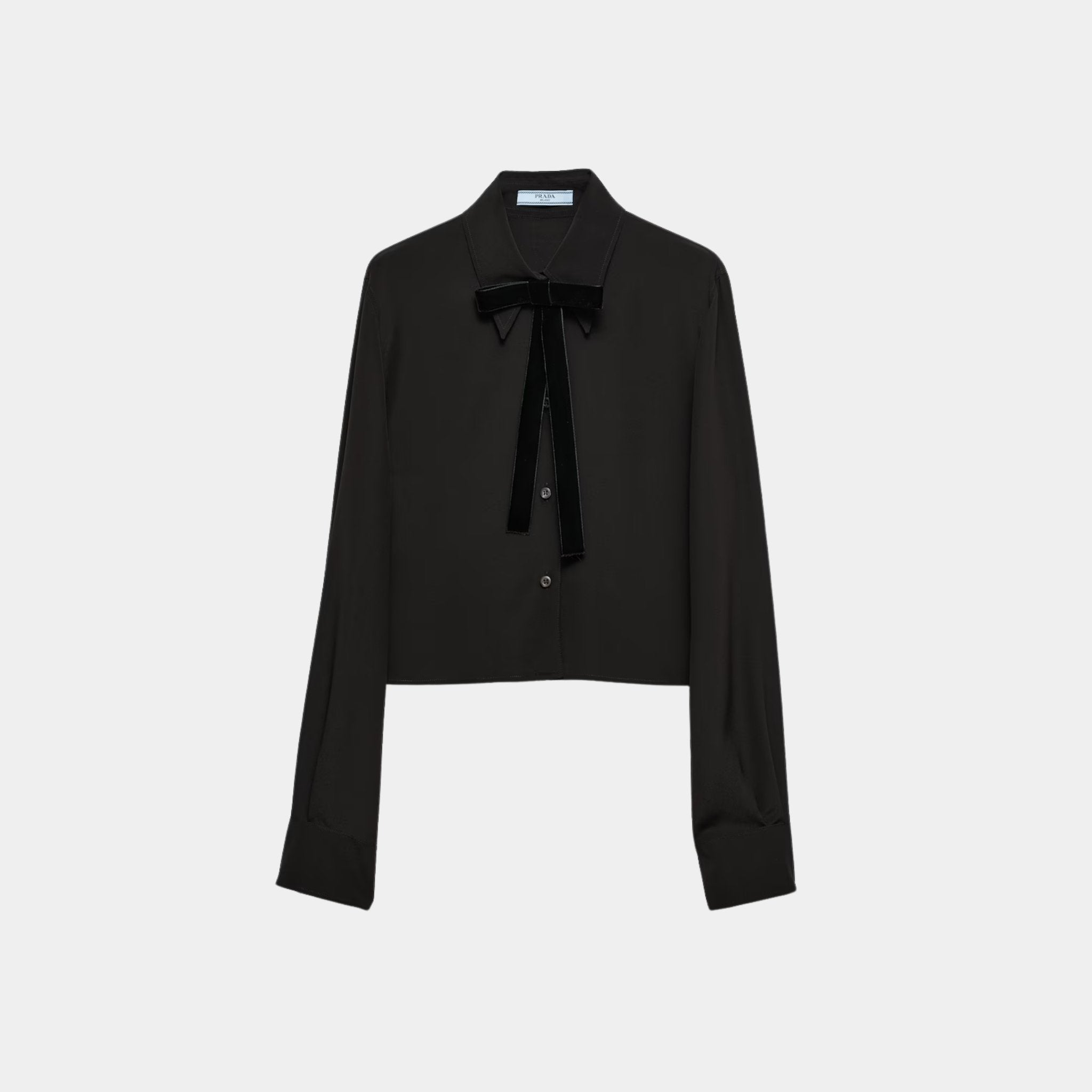 Prada Crepe de Chine Boxy Shirt with Velvet Bow, Front