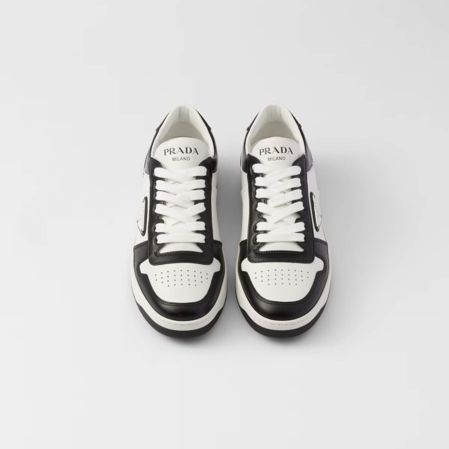 Prada Downtown Perforated Leather Sneakers, Front