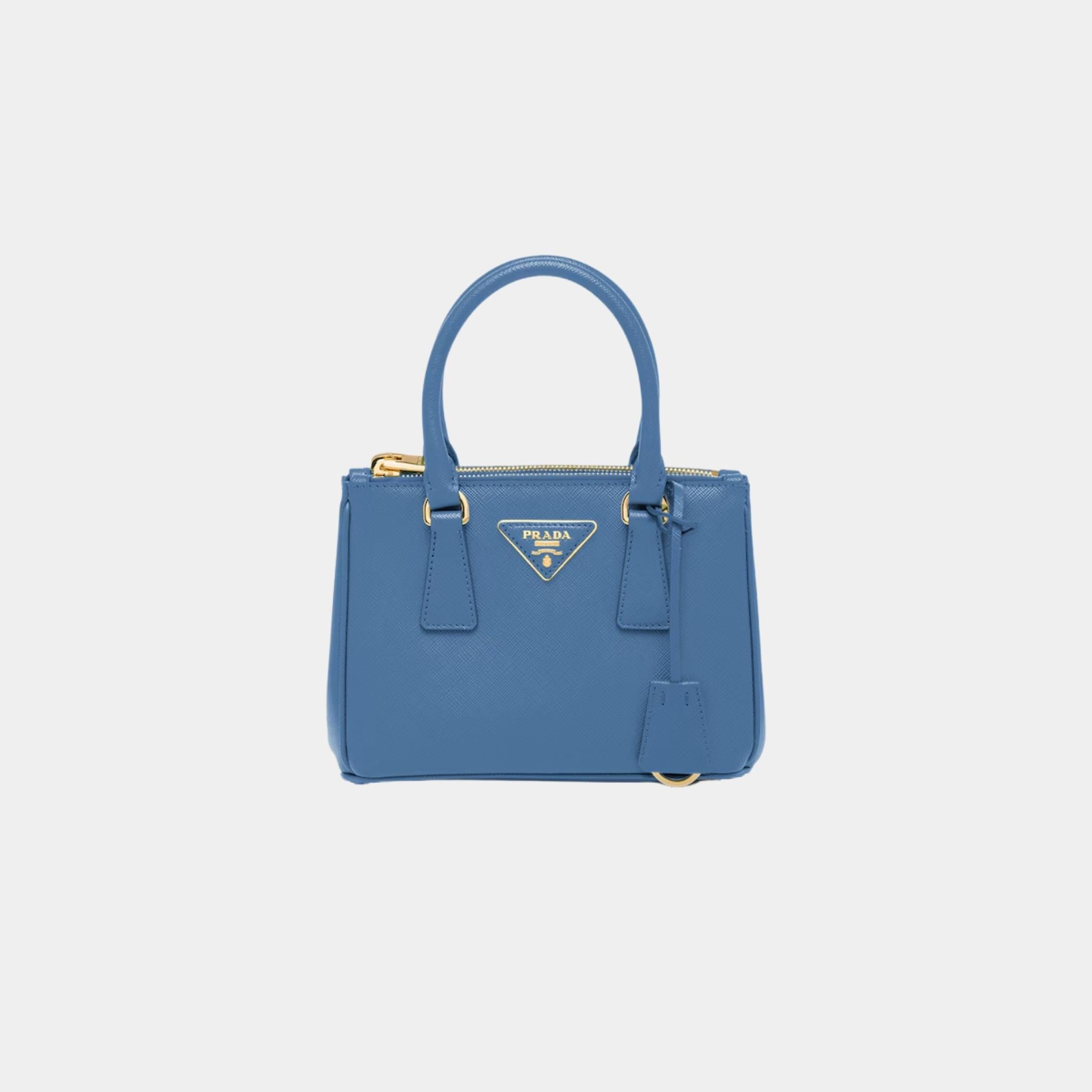 Prada Galleria Saffiano Leather Mini Bag, Light Blue, Front