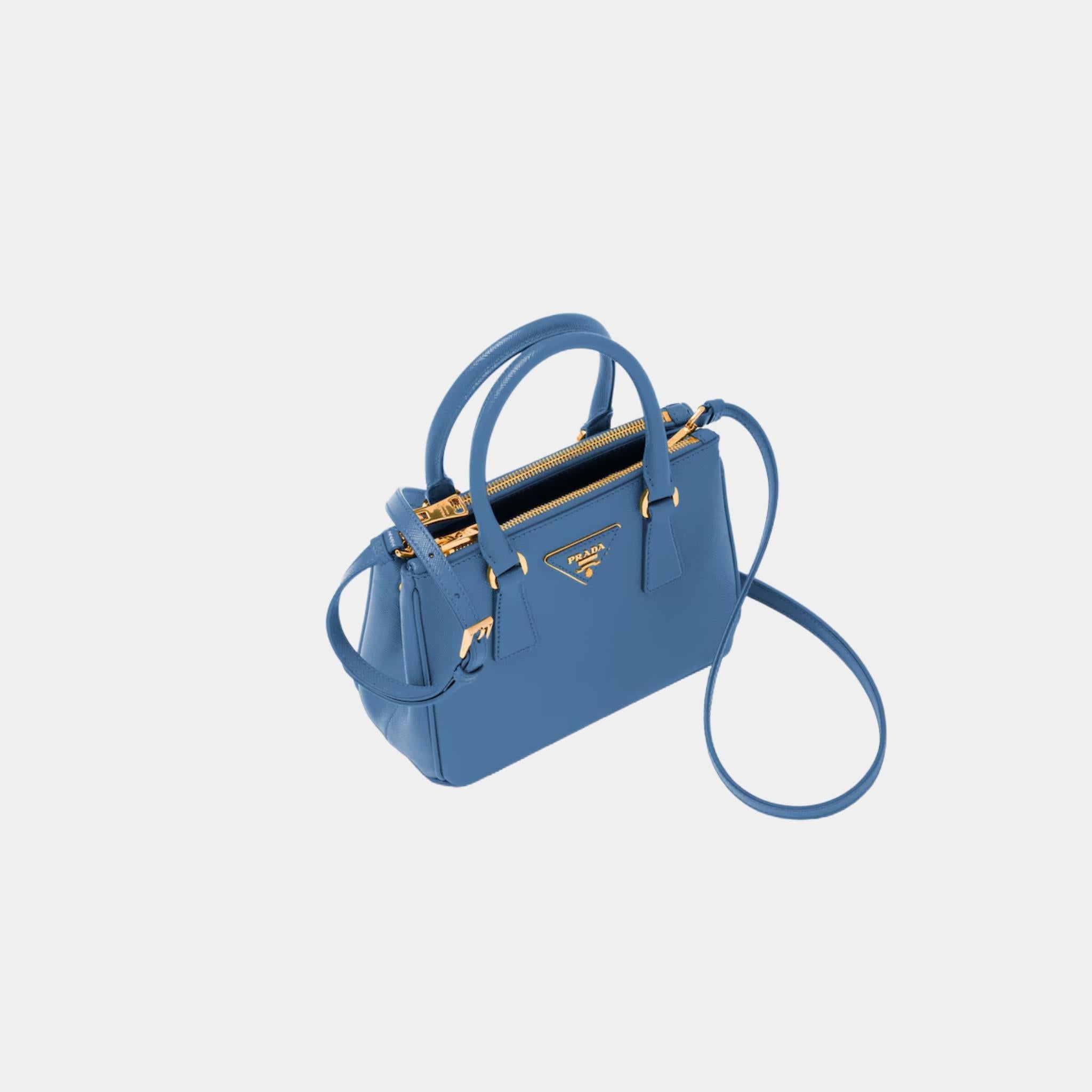 Prada Galleria Saffiano Leather Mini Bag, Light Blue, Top