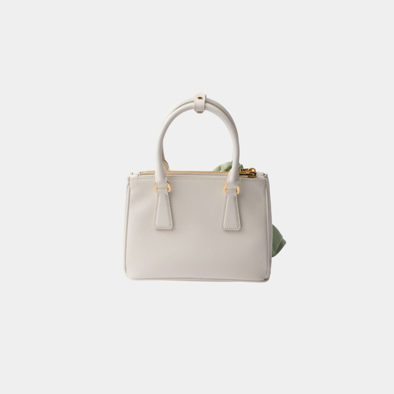 Prada Galleria Saffiano Leather Mini Bag With Nappa Leather Flowers, White, Aqua, Back