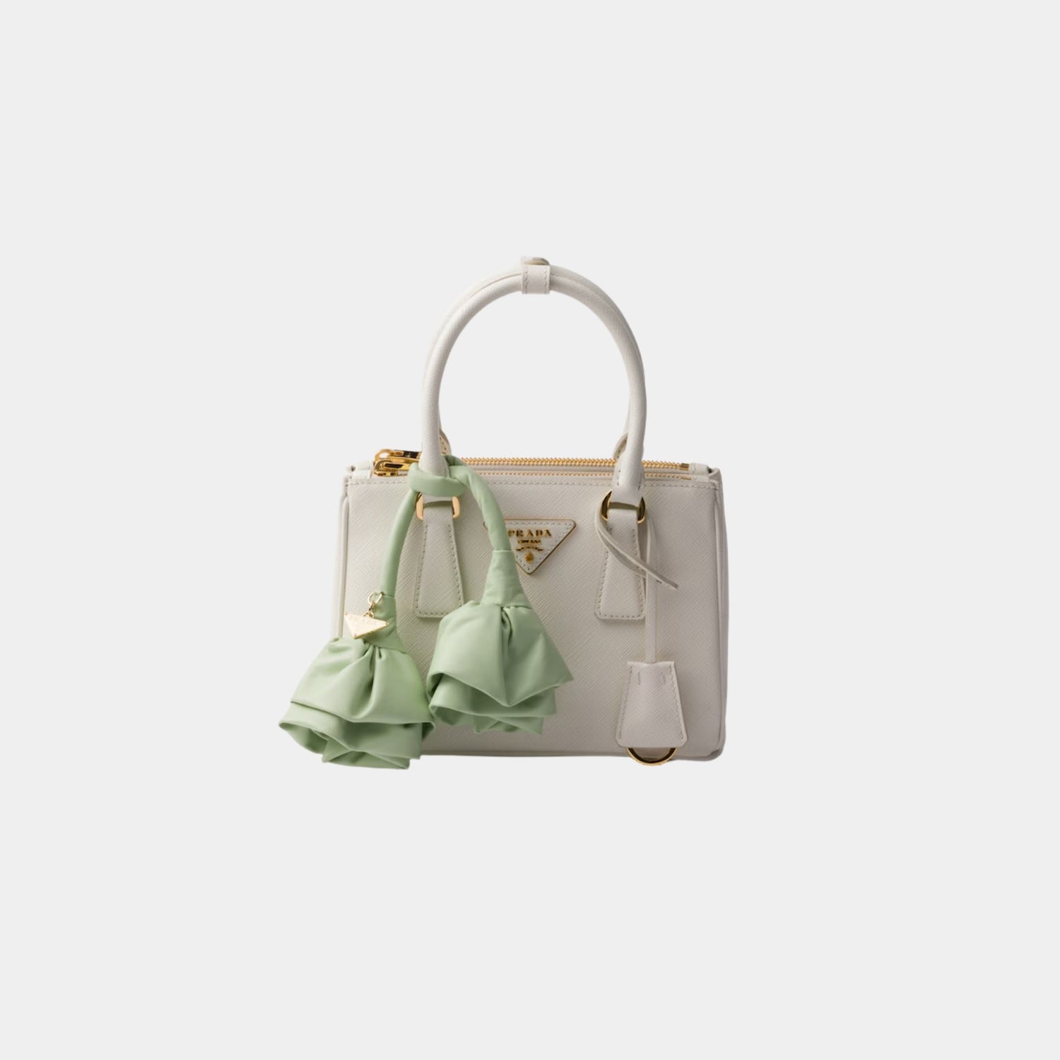 Prada Galleria Saffiano Leather Mini Bag With Nappa Leather Flowers, White, Aqua, Front