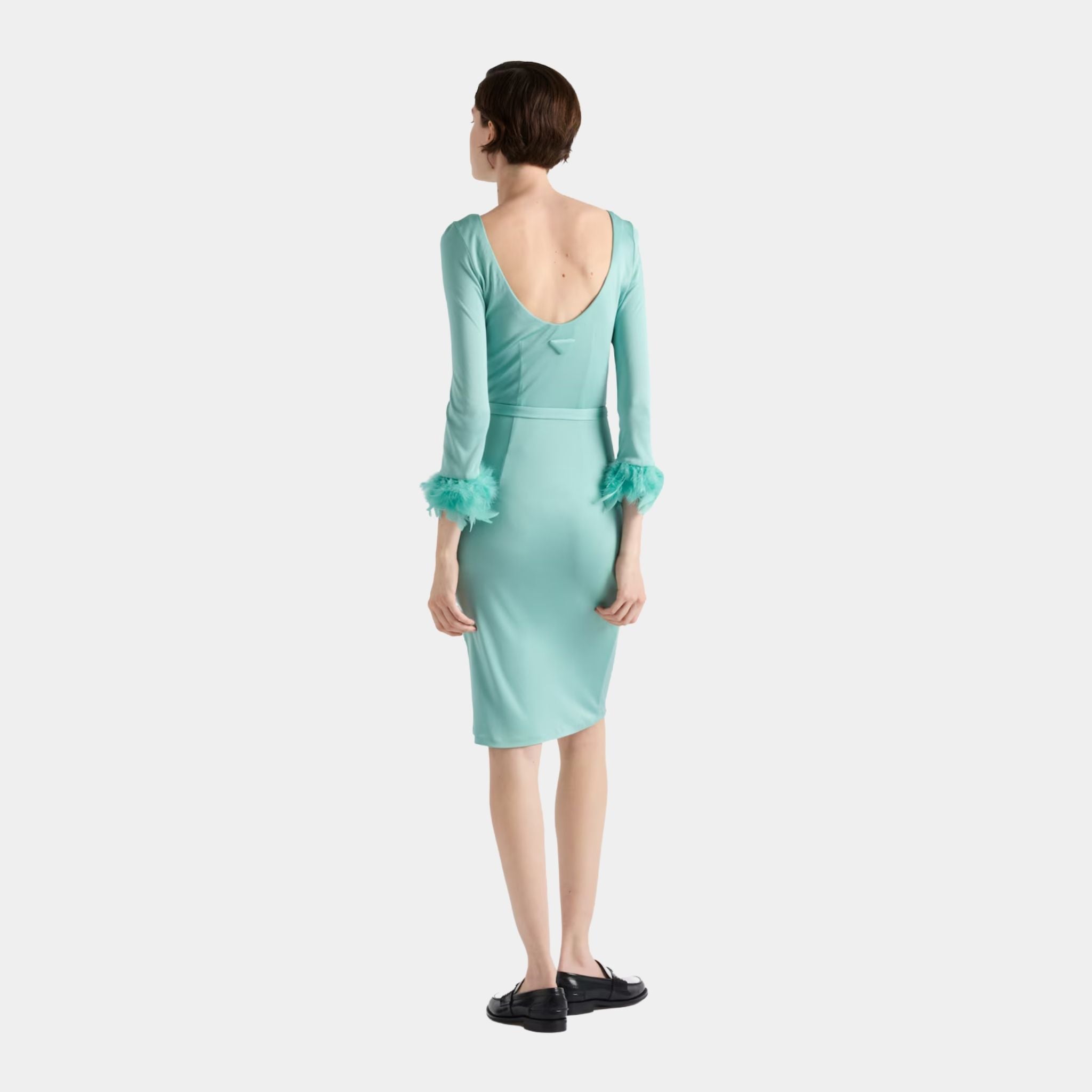 Prada Jade Green Organzine Dress, Model, Back