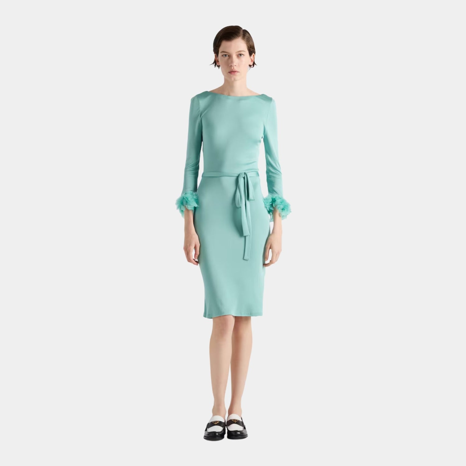 Prada Jade Green Organzine Dress, Model, Front