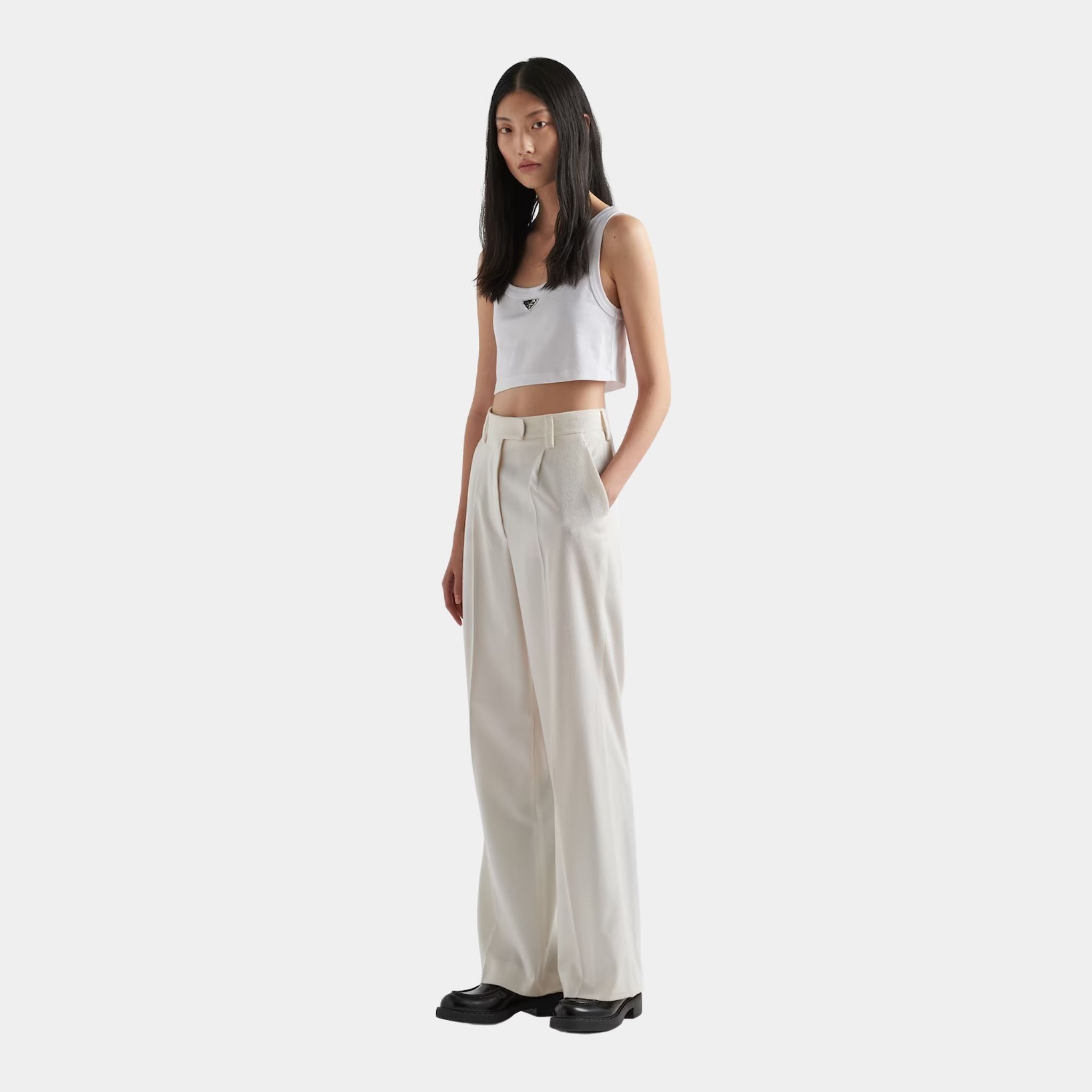 Prada Jersey Cropped Top, White, Model, Front