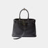 Prada Large Buckle Leather Handbag With Belt, Black, Front