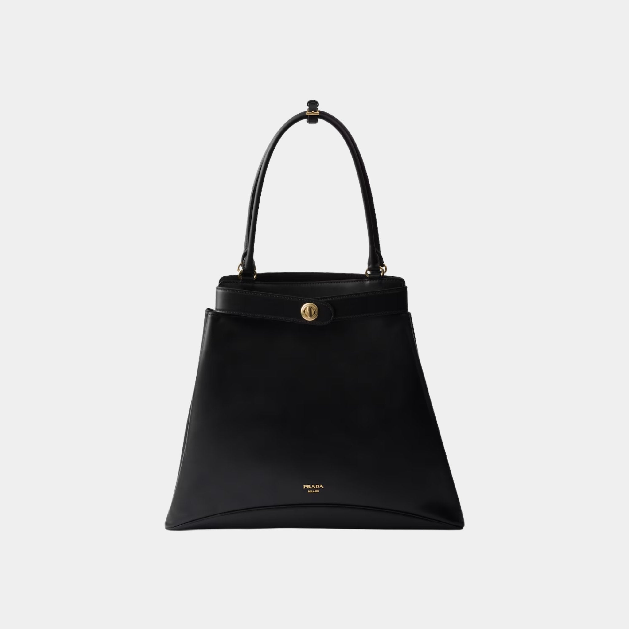 Prada Large Etude Leather Bag, Black, Front