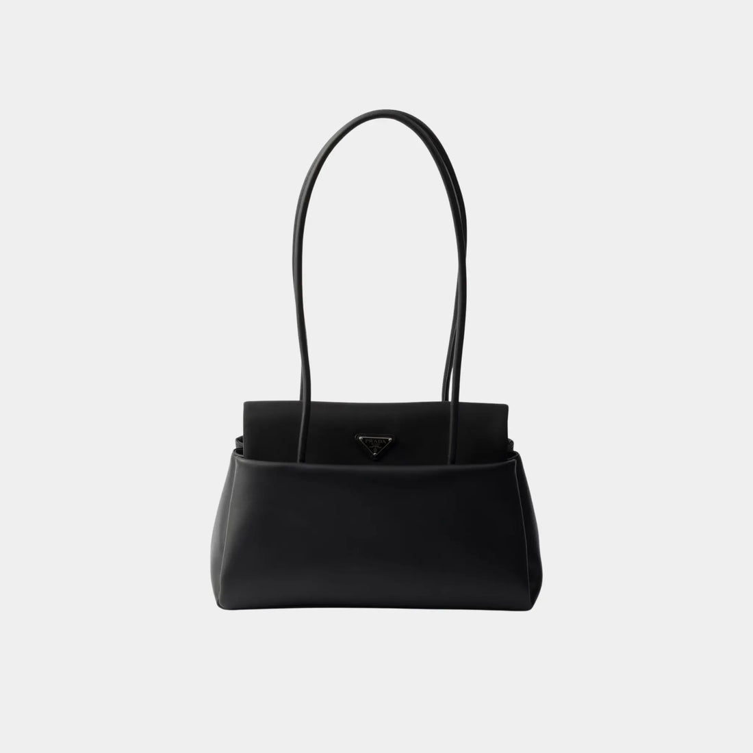 Prada Medium-sized leather bag with Re-Nylon flap, Black , Front 