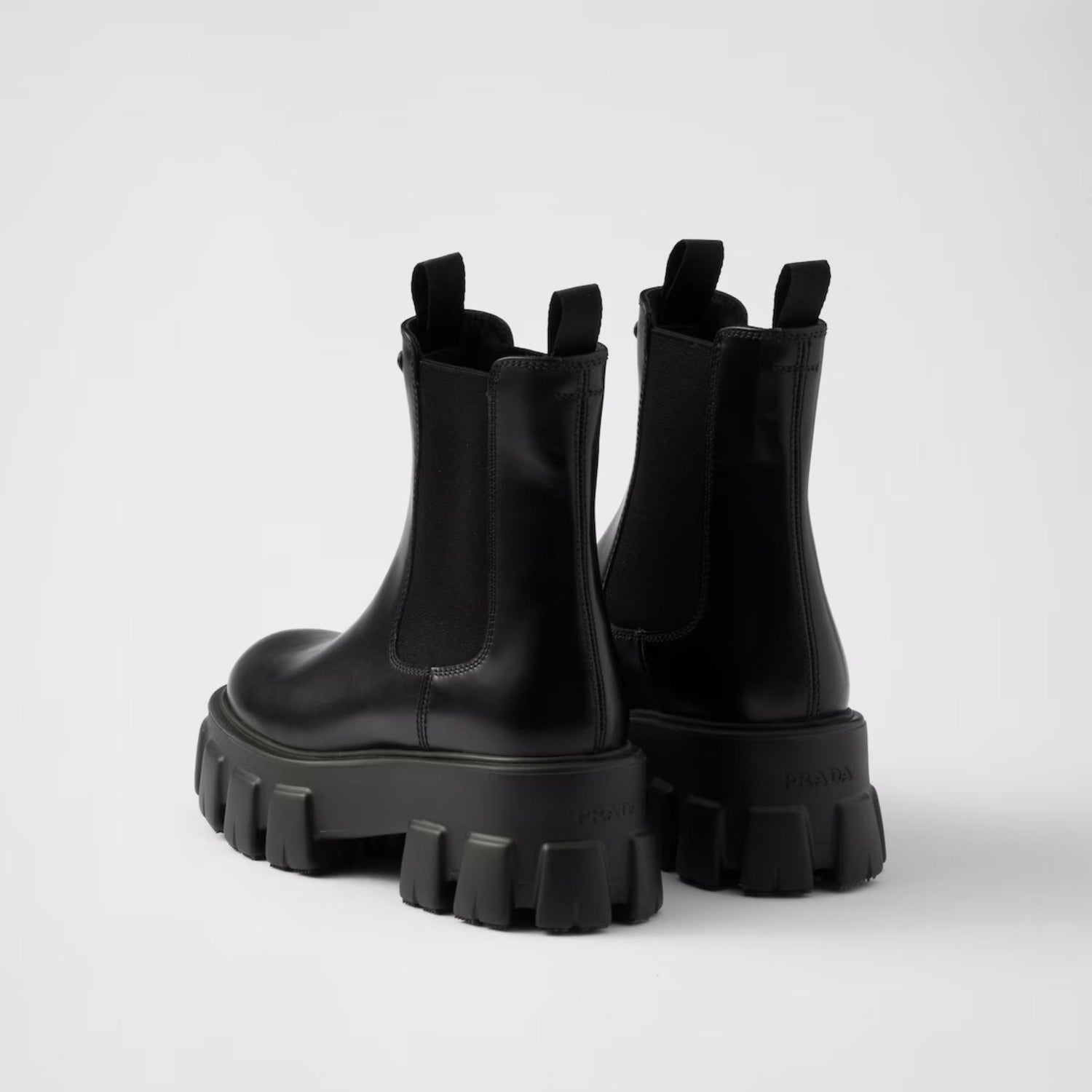 Prada Monolith Brushed Leather Chelsea Boots, Back