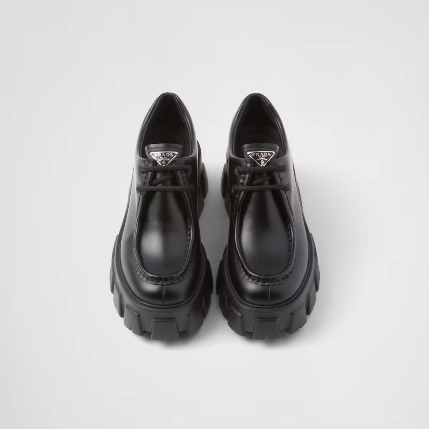 Prada Monolith Brushed Leather Lace Up Shoes, Top