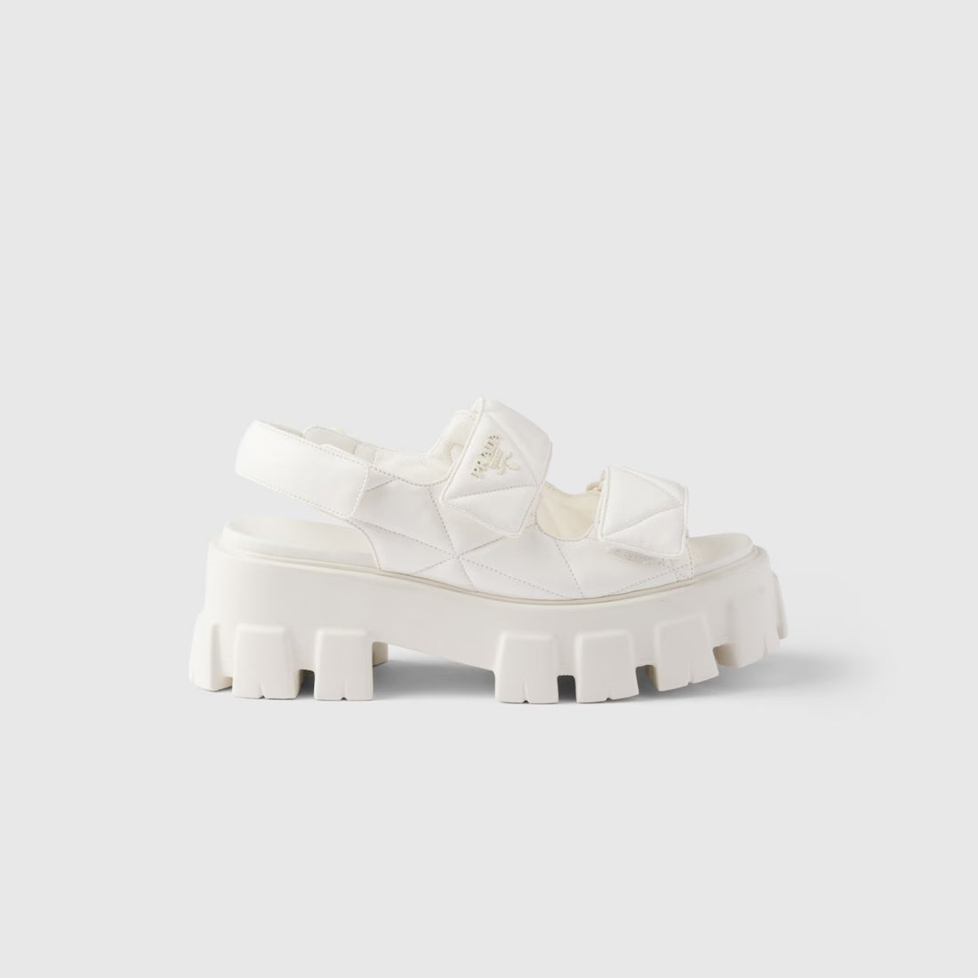 Prada Monolith Nappa Lambskin Leather Sandals, Ivory, Side