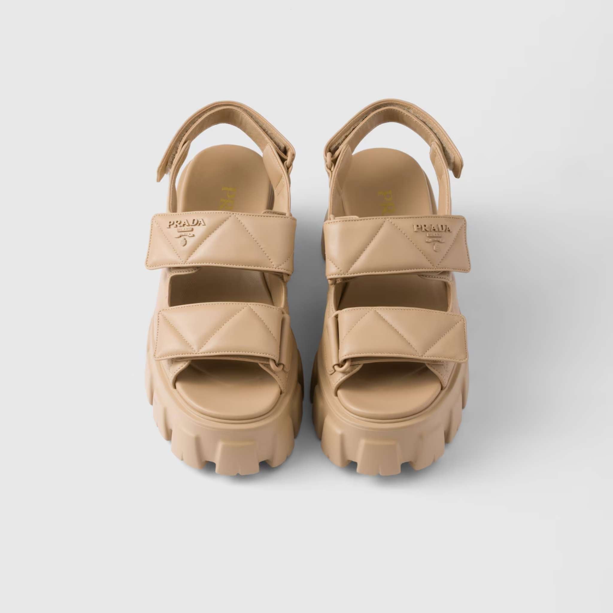 Prada Monolith Nappa Lambskin Leather Sandals, Sand Beige, Top