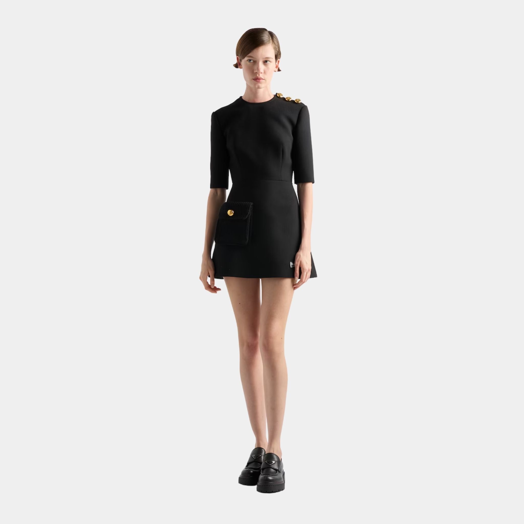 Prada Natté Minidress, Black, Model, Front