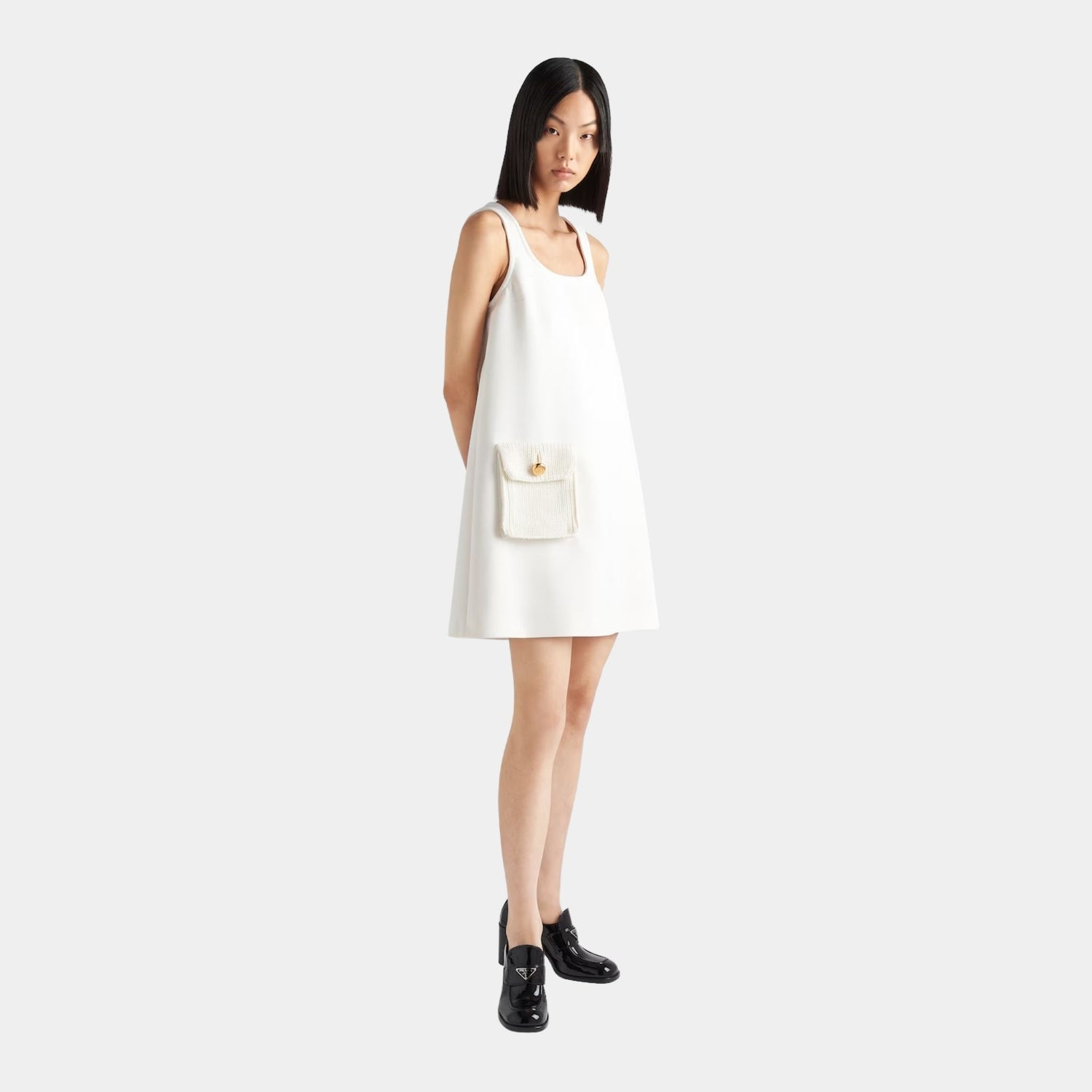 Prada Natté Straight Minidress, White, Model, Front