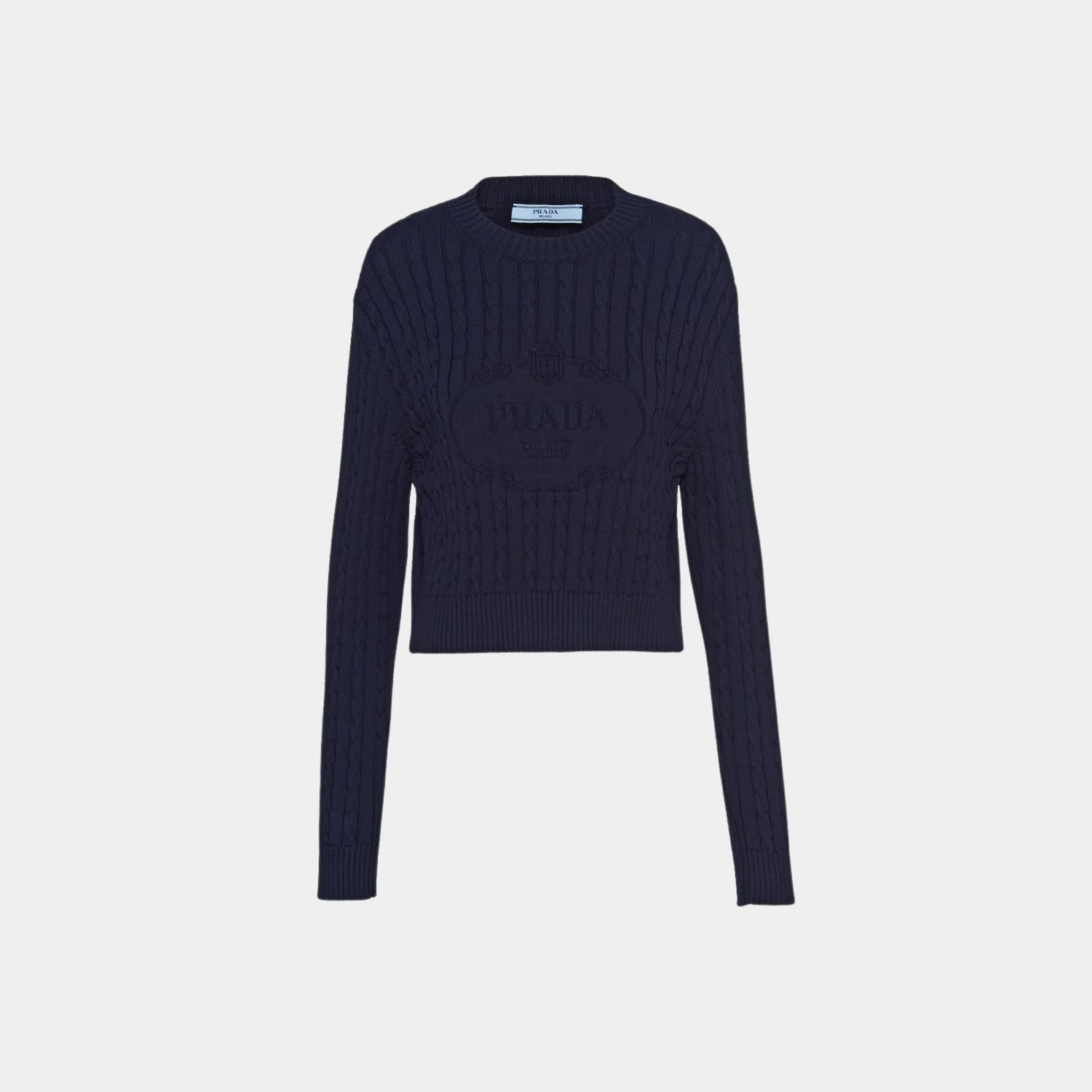 Prada Navy Cotton Ribbed Knit Crew Neck Sweater, Front