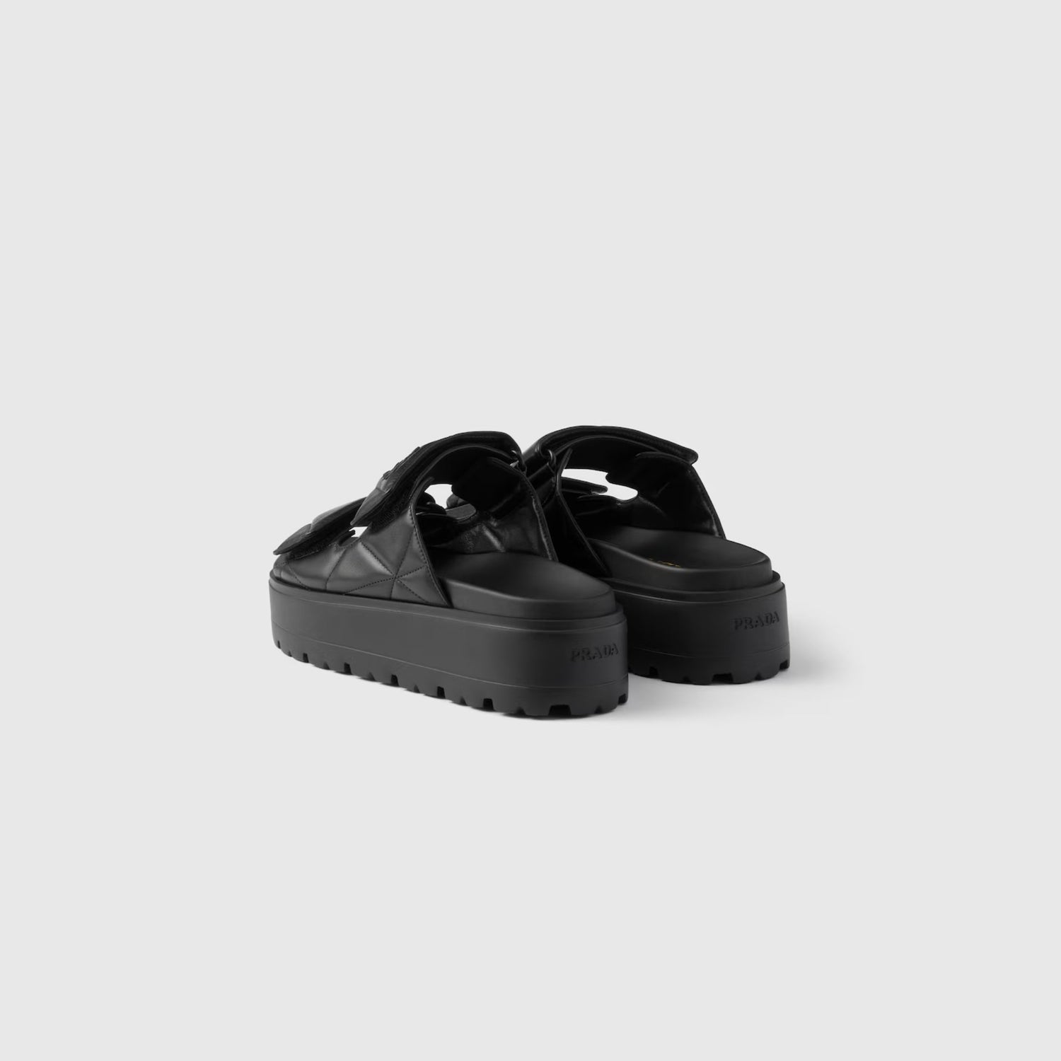 Prada Padded Nappa Leather Slides With Rubber Platform Soles, Black, Back