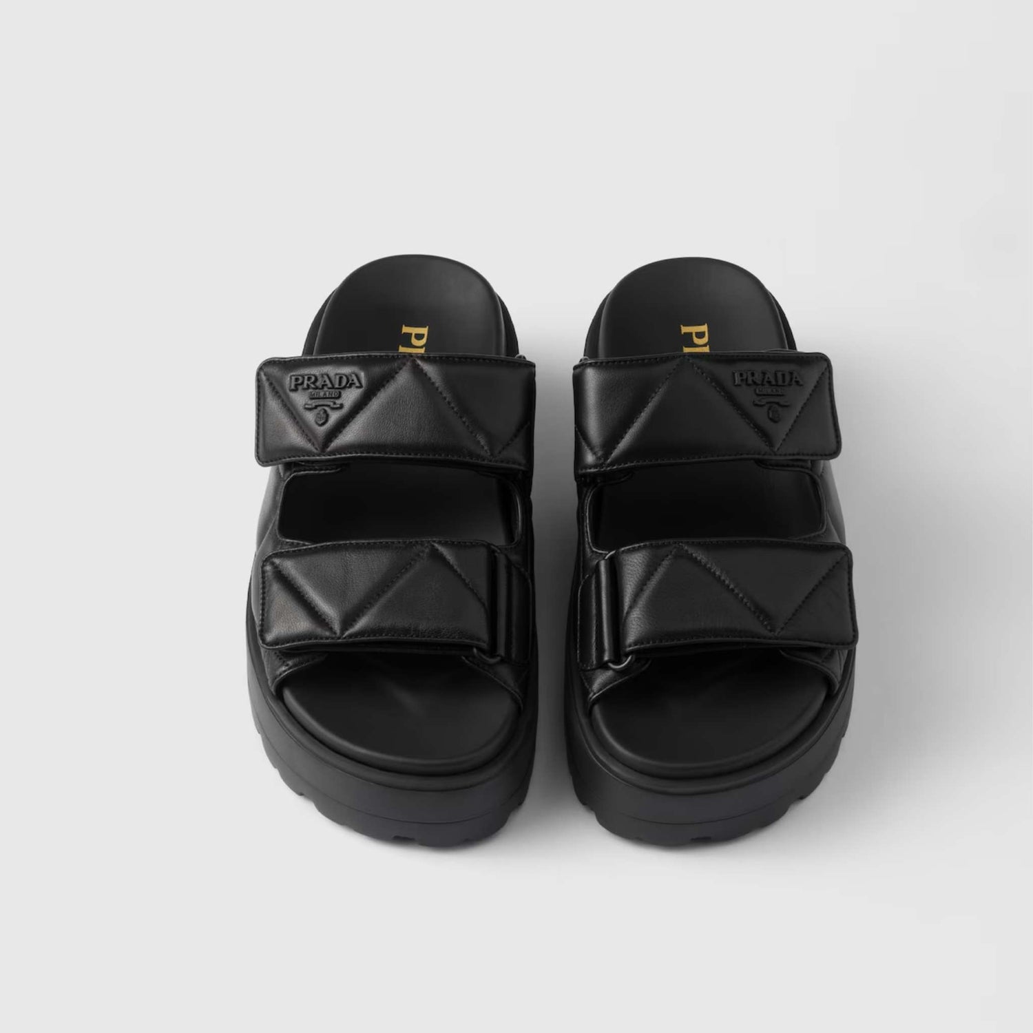 Prada Padded Nappa Leather Slides With Rubber Platform Soles, Black, Top