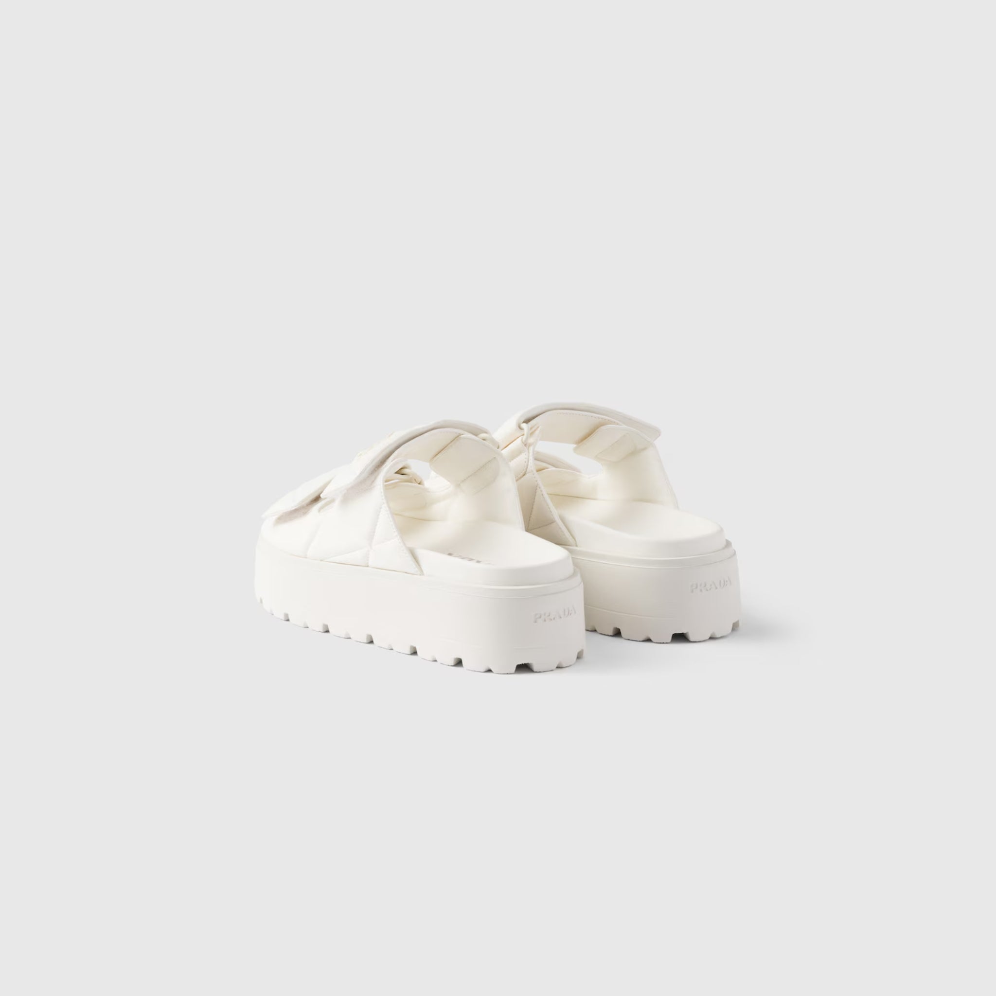 Prada Padded Nappa Leather Slides With Rubber Platform Soles, Ivory, Back