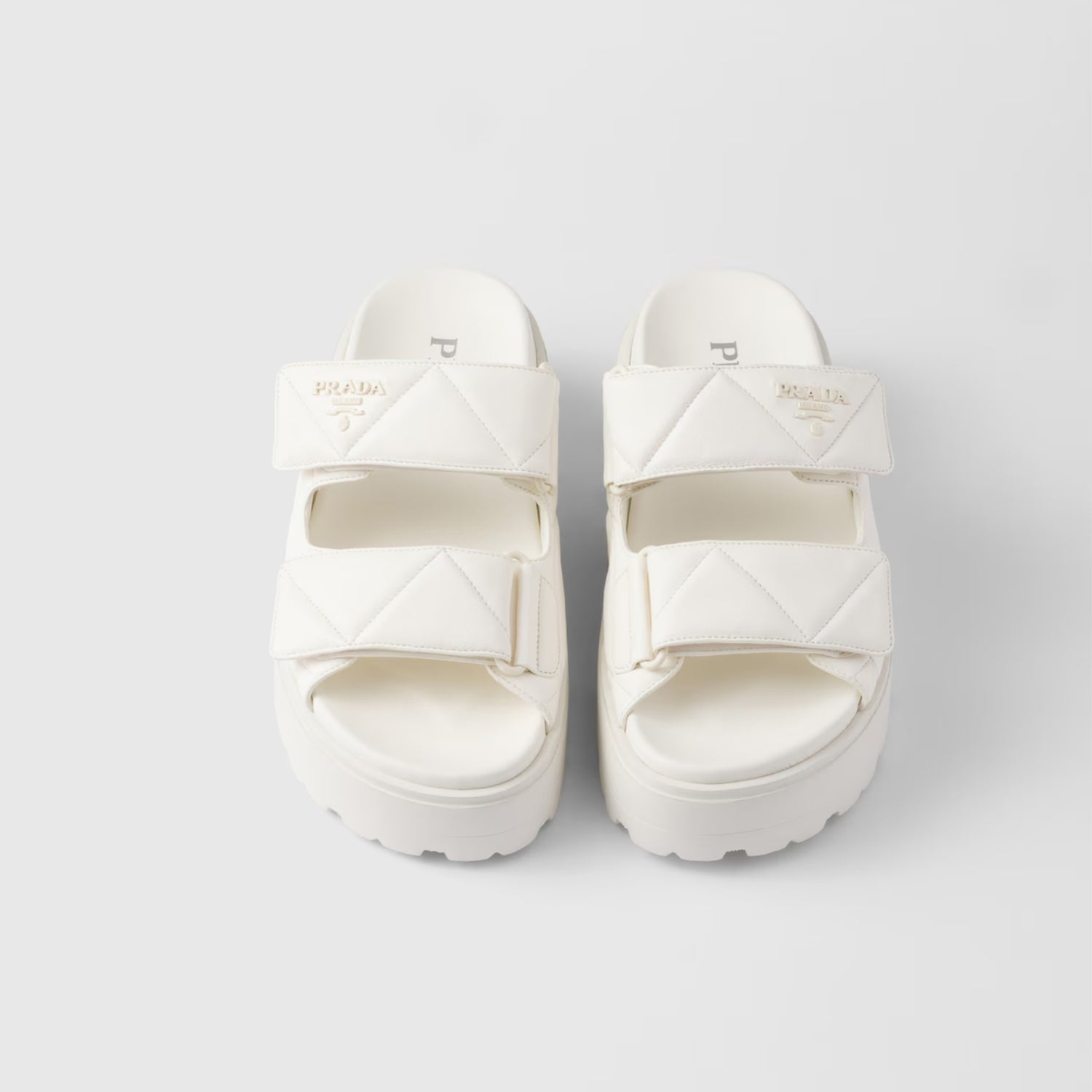 Prada Padded Nappa Leather Slides With Rubber Platform Soles, Ivory, Top