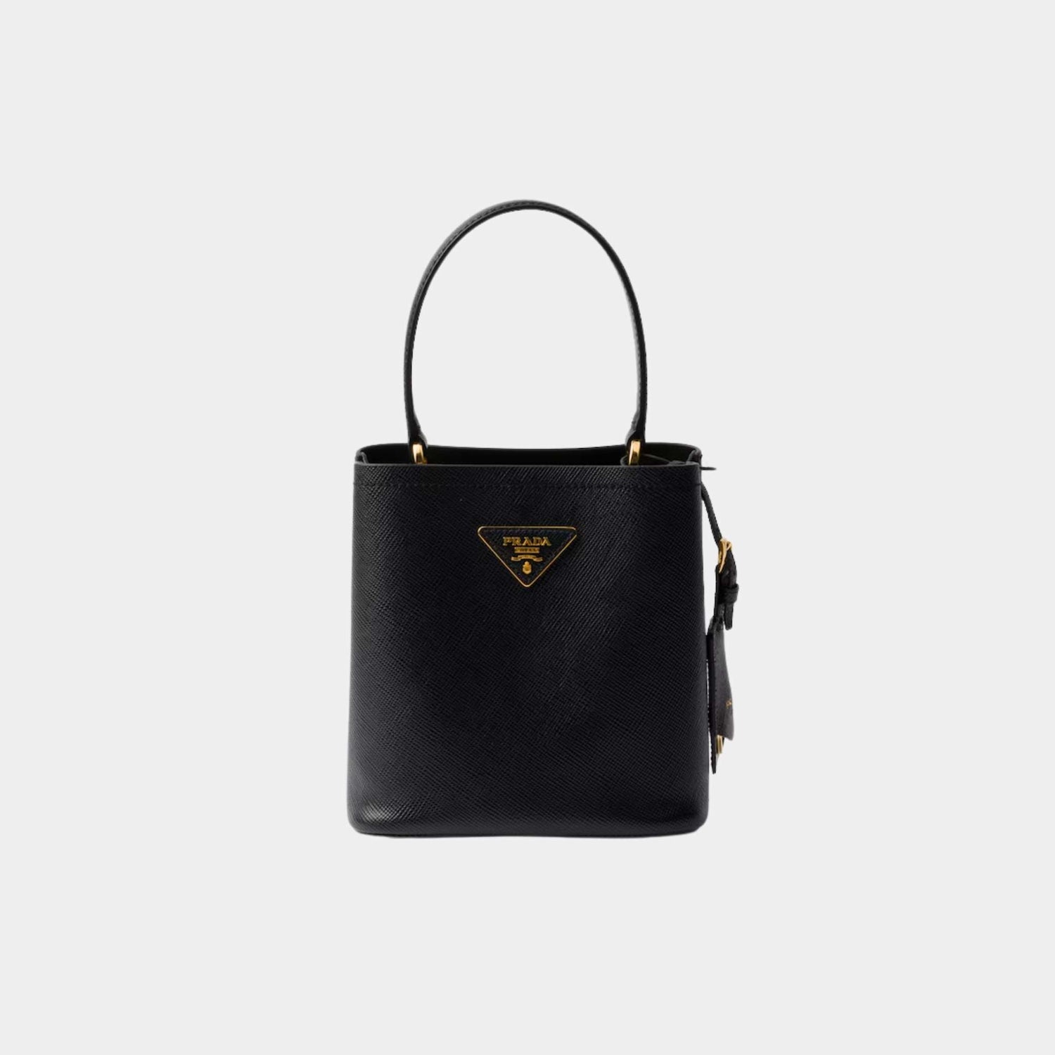 Prada Panier Saffiano Leather Mini Bag, Black, Front