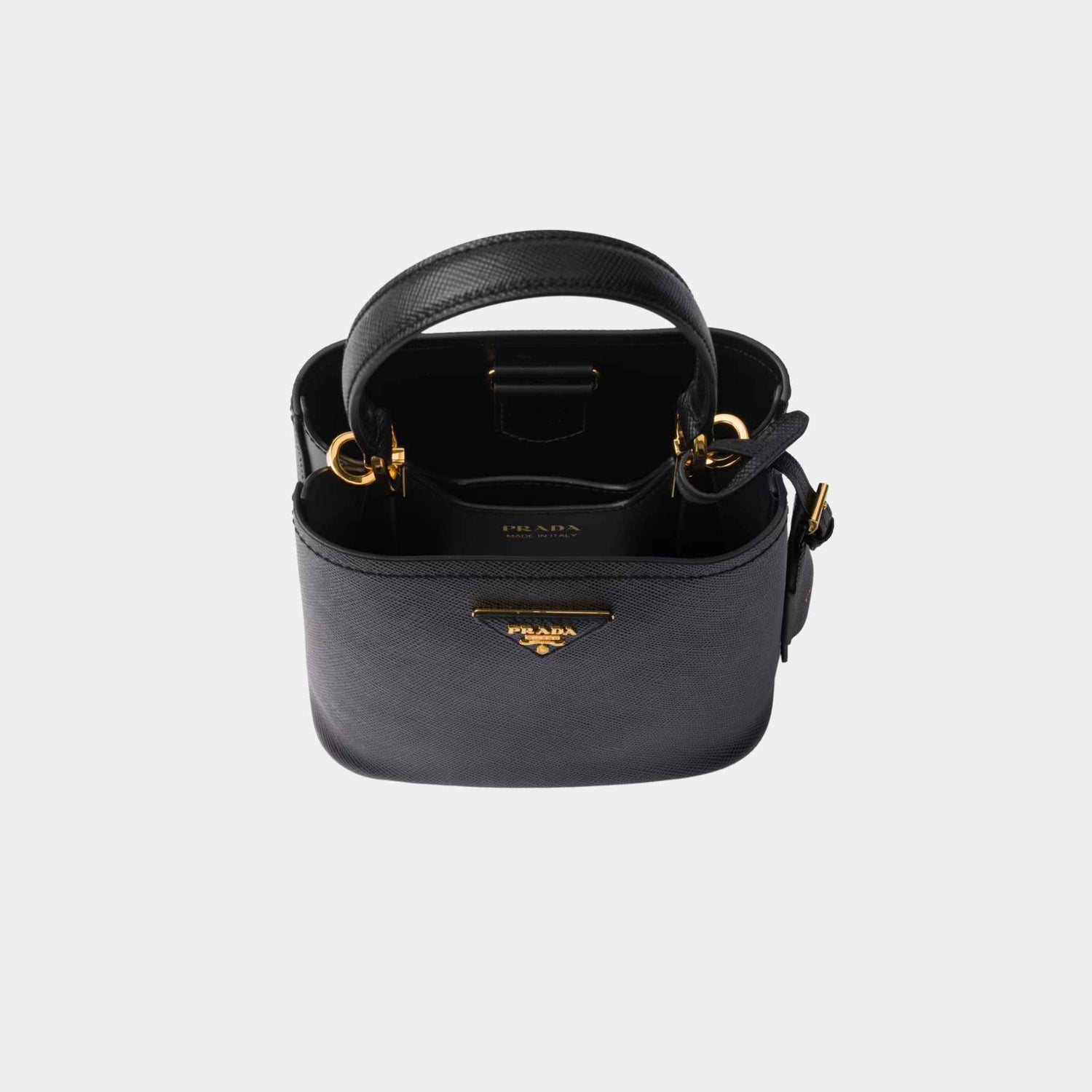 Prada Panier Saffiano Leather Mini Bag, Black, Top