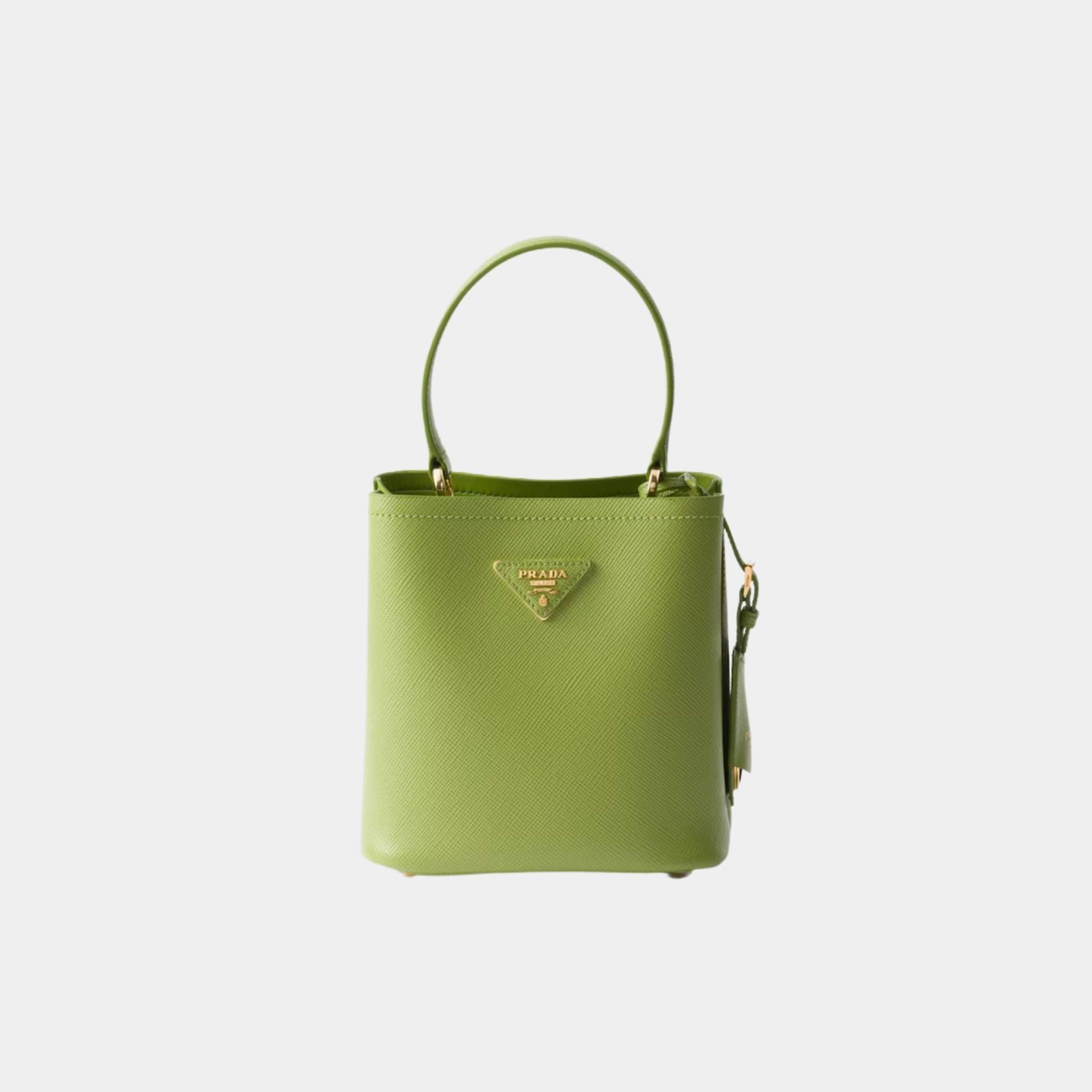 Prada Panier Saffiano Leather Mini Bag, Lawn Green, Front