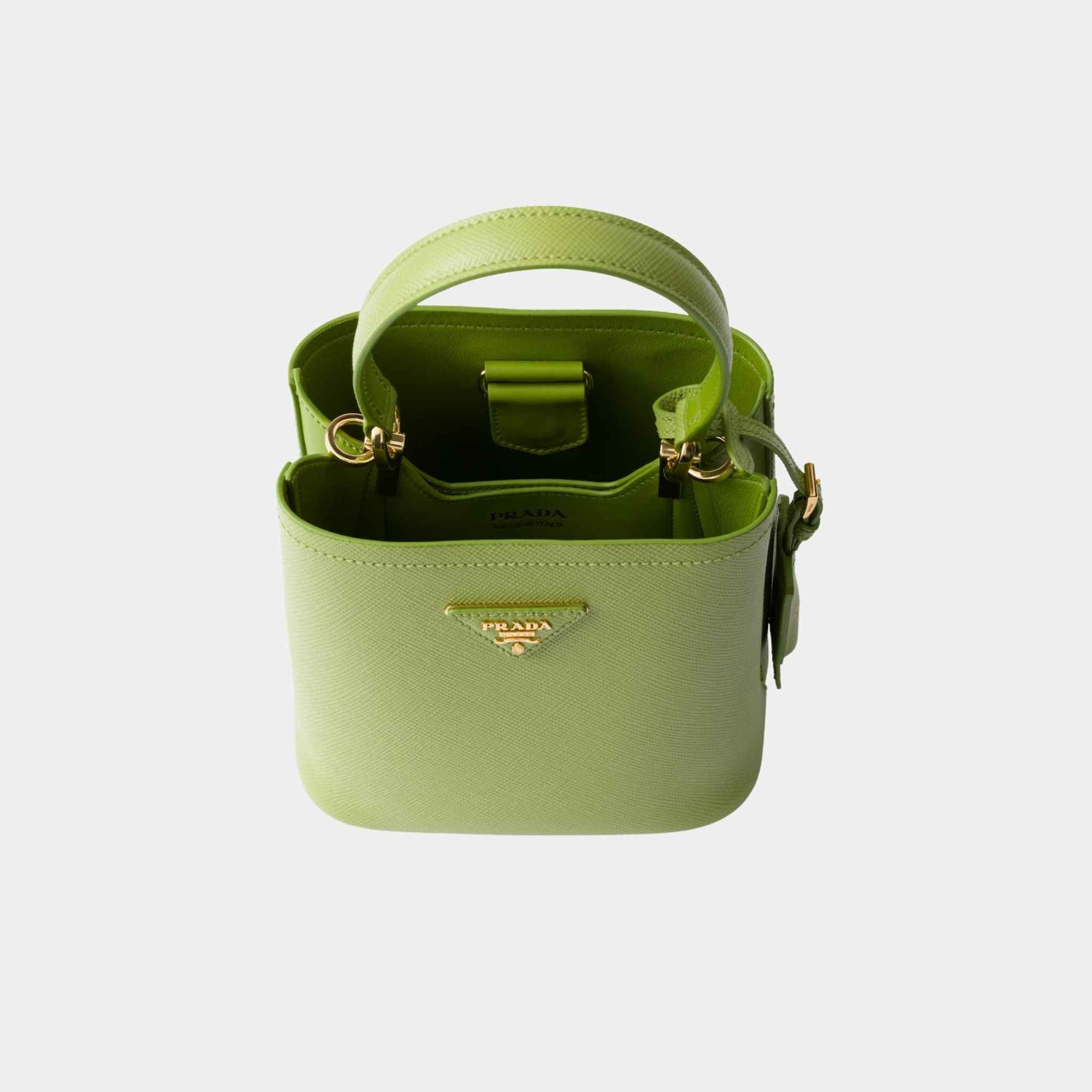 Prada Panier Saffiano Leather Mini Bag, Lawn Green, Top