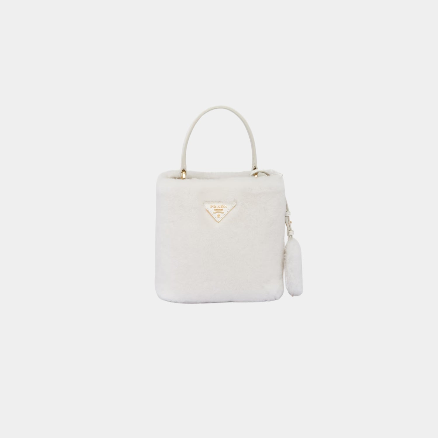 Prada Panier Shearling Mini Bag, White, Front