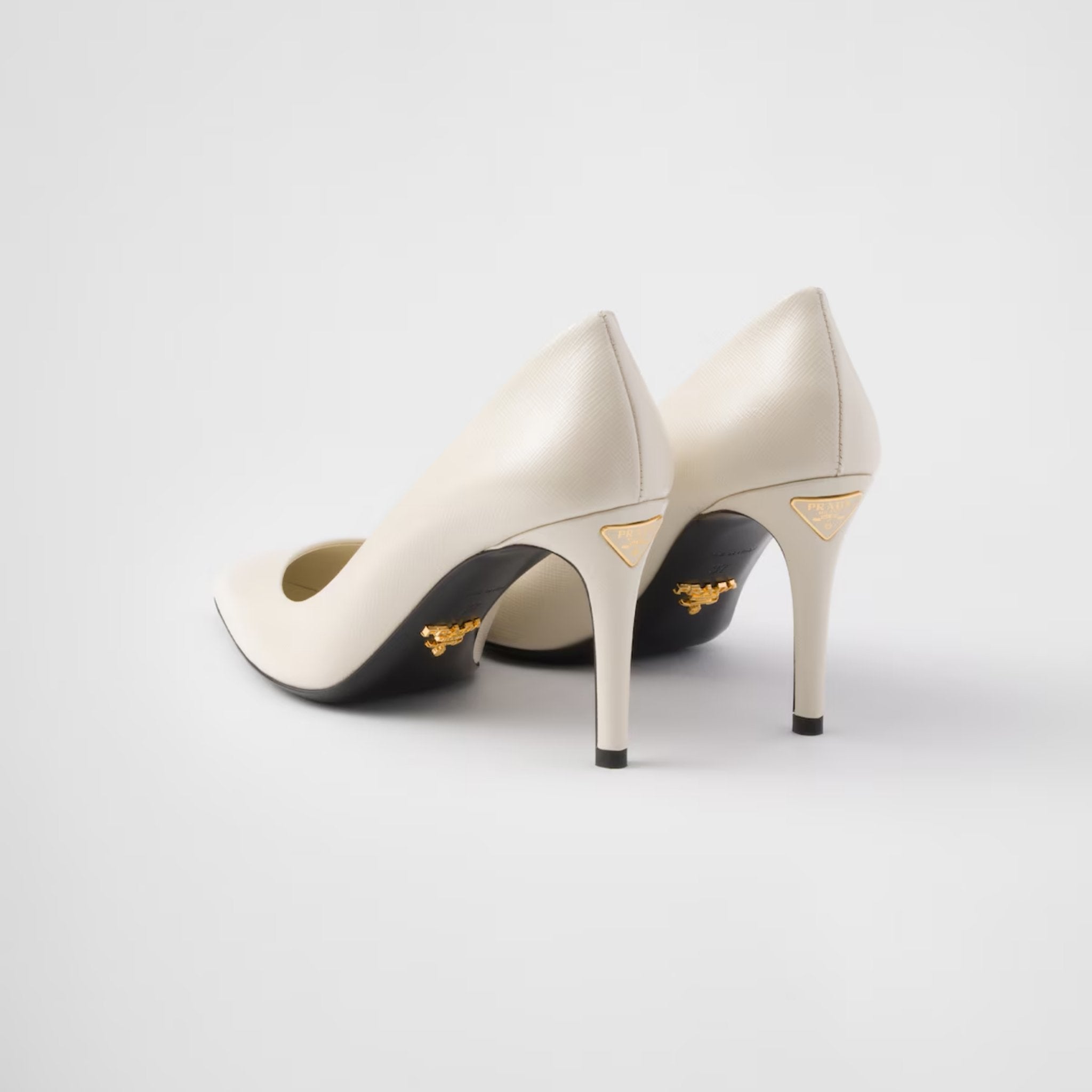 Prada Patent Saffiano Leather Pumps, Ivory, Back