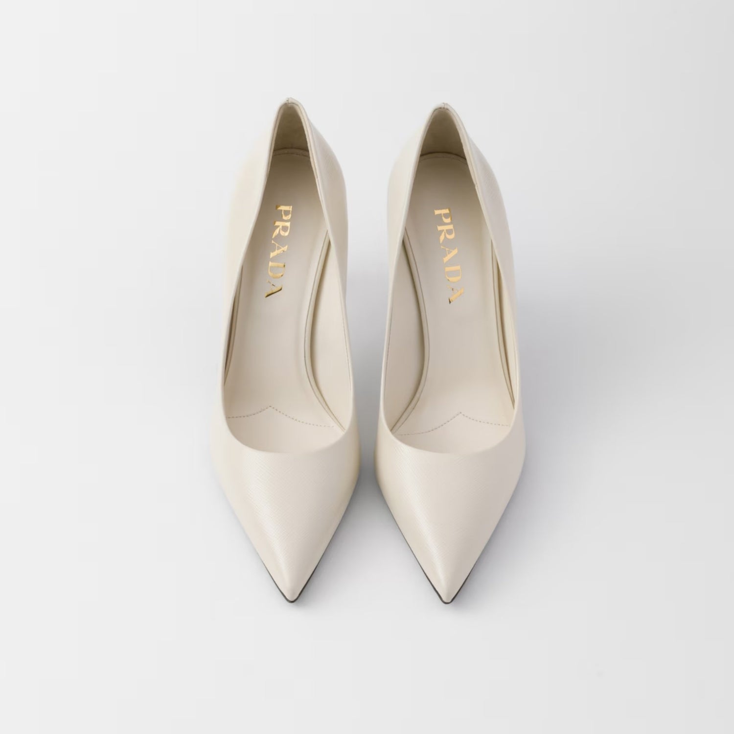 Prada Patent Saffiano Leather Pumps, Ivory, Front