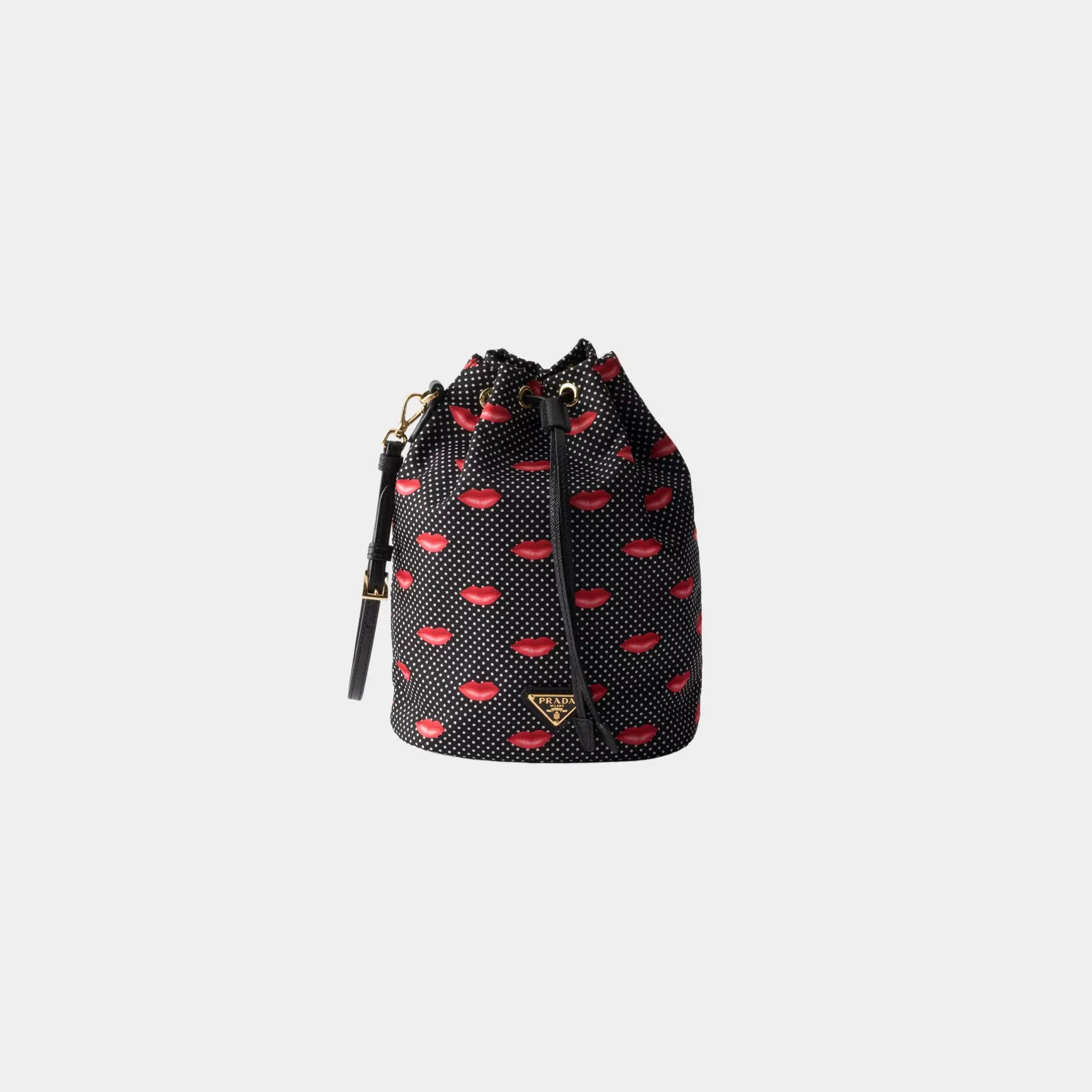 Prada Printed Re-Nylon pouch, Black , Front