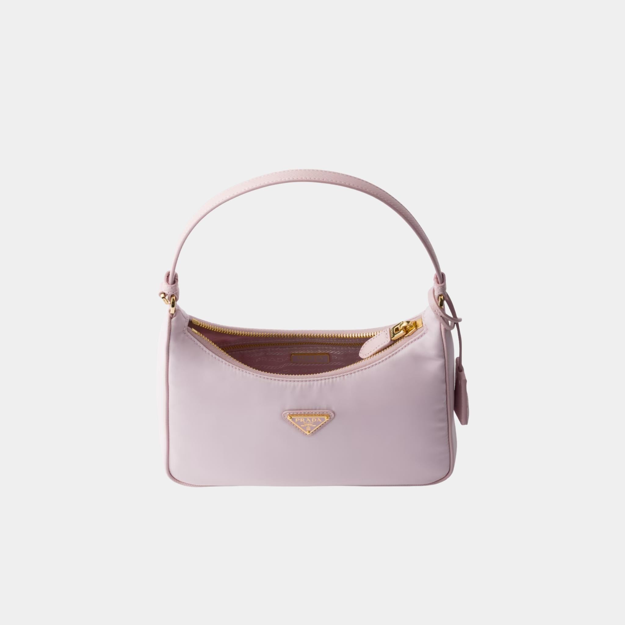 Prada Re-Edition 2005 Re-Nylon and Saffiano Mini Bag With Extra Ring, Alabaster, Open