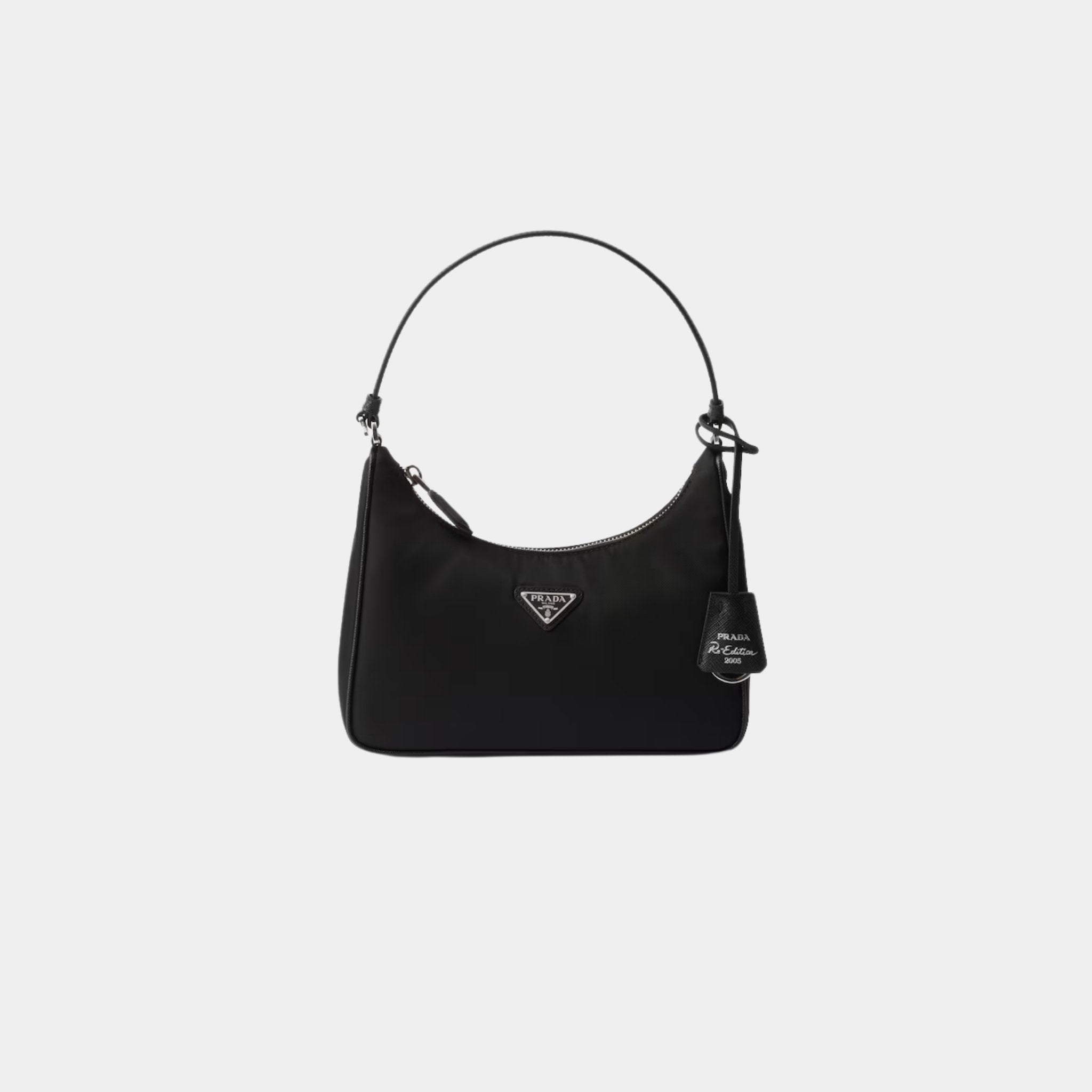 Prada Re-Edition 2005 Re-Nylon and Saffiano Mini Bag With Extra Ring, Black, Silver, Front