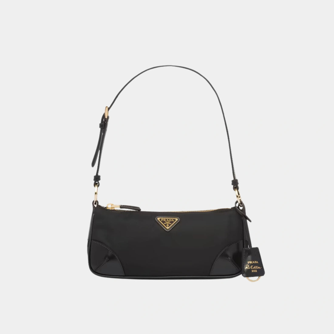Prada Re-Edition 2002 Re-Nylon Brushed Leather Shoulder Bag, Black, Front
