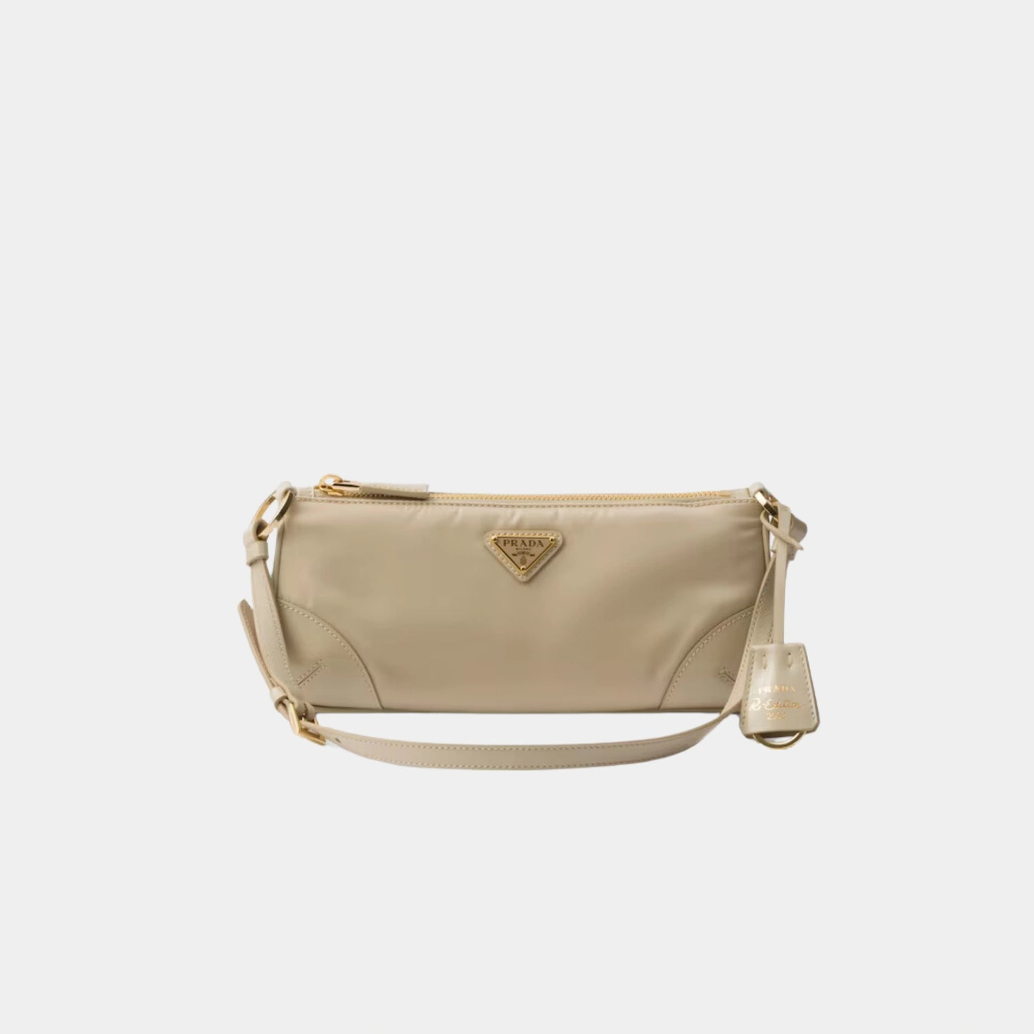 Prada Re-Edition 2002 Re-Nylon Brushed Leather Shoulder Bag, Desert Beige, Front