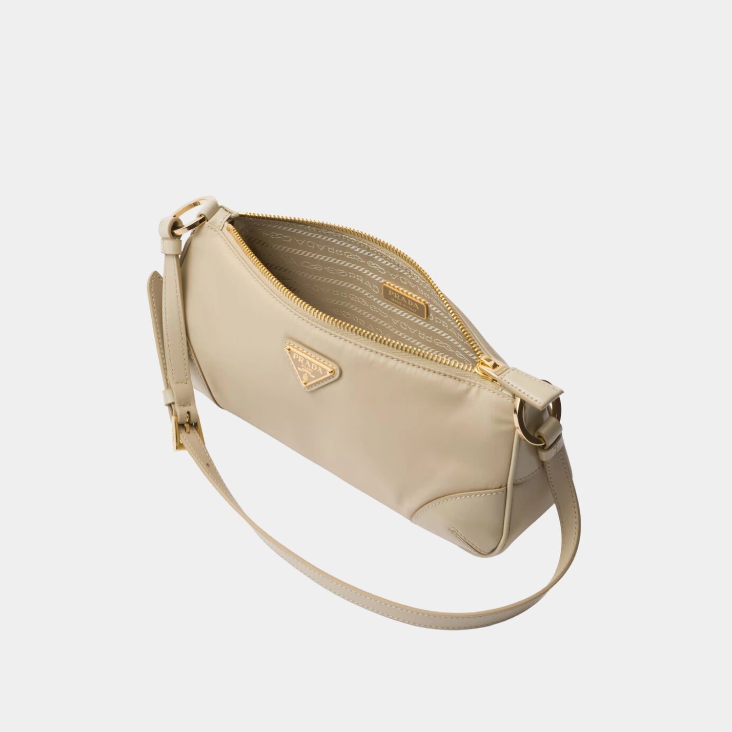 Prada Re-Edition 2002 Re-Nylon Brushed Leather Shoulder Bag, Desert Beige, Top