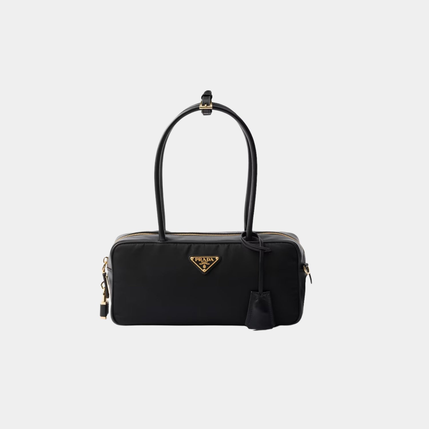 Prada Re-Nylon And Leather Small Top Handle Bag With Padlock, Front