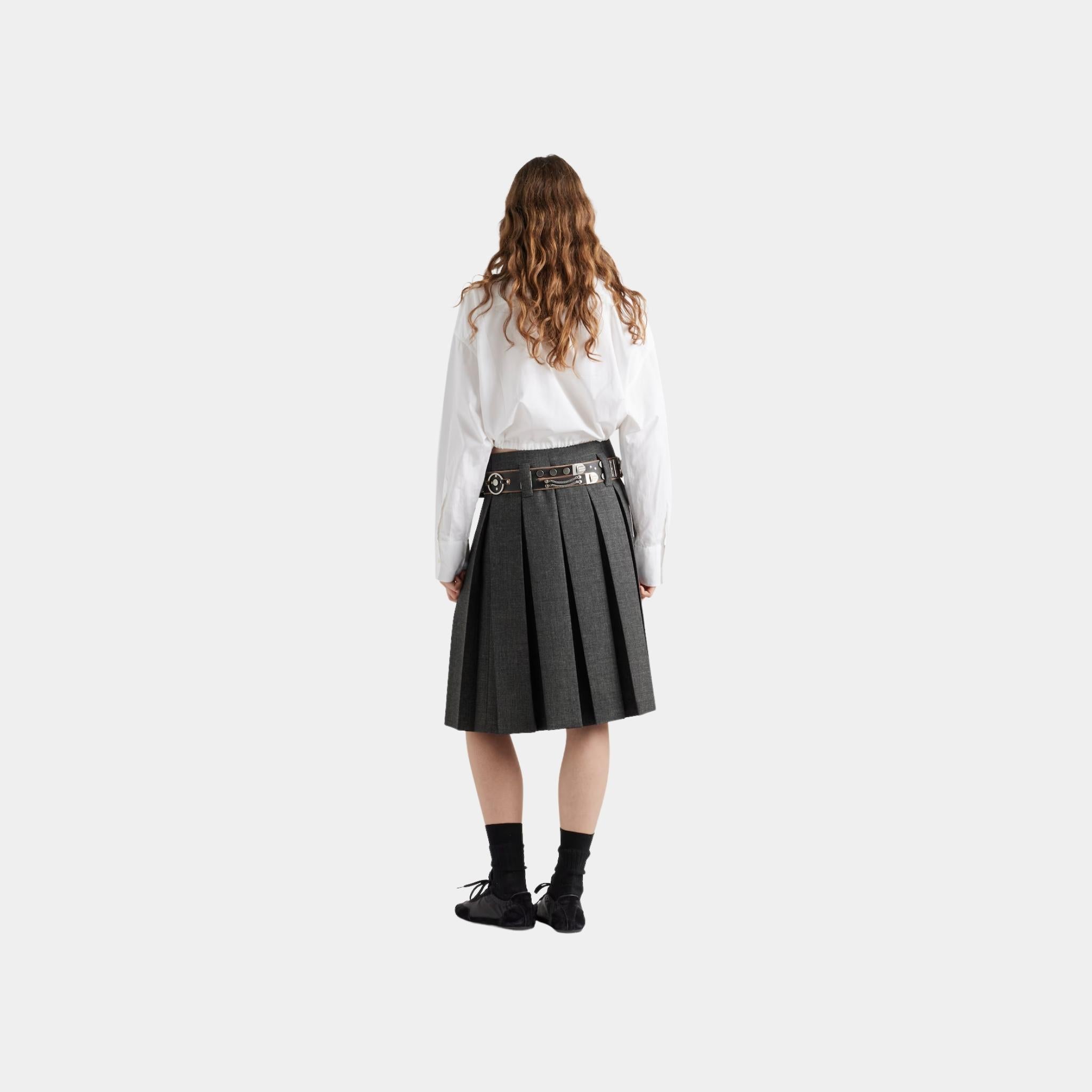 Prada Rush Stitch Skirt With Studded Leather Belt, Back