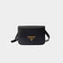 Prada Saffiano Leather Flap Shoulder Bag, Black, Front