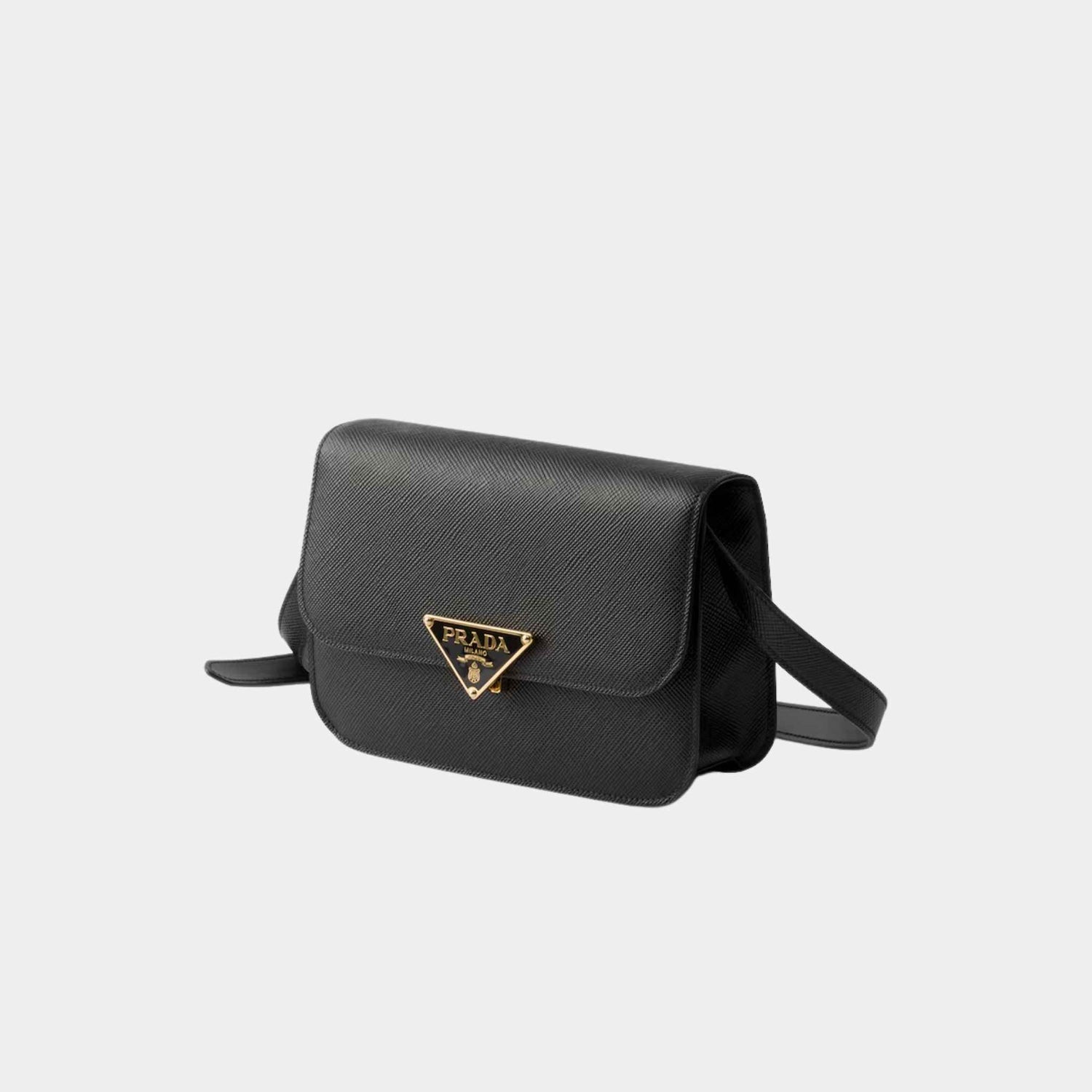 Prada Saffiano Leather Flap Shoulder Bag, Black, Side