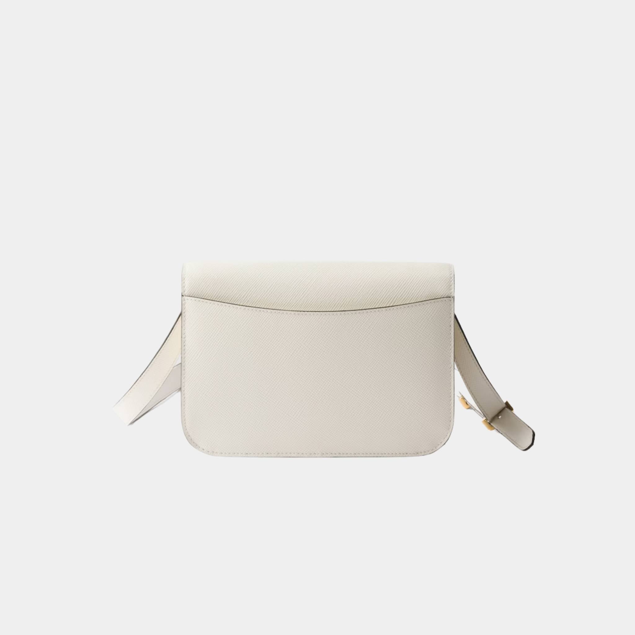 Prada Saffiano Leather Flap Shoulder Bag, White, Back