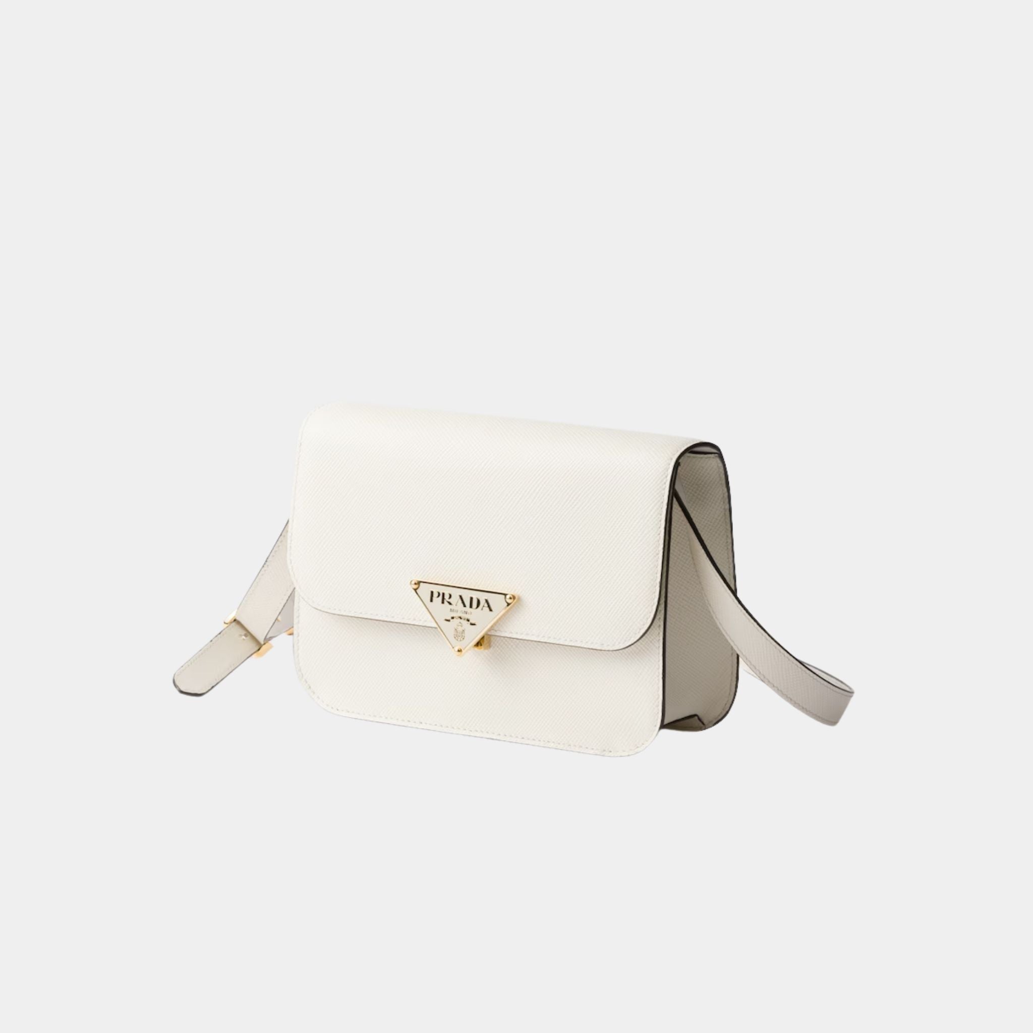 Prada Saffiano Leather Flap Shoulder Bag, White, Side