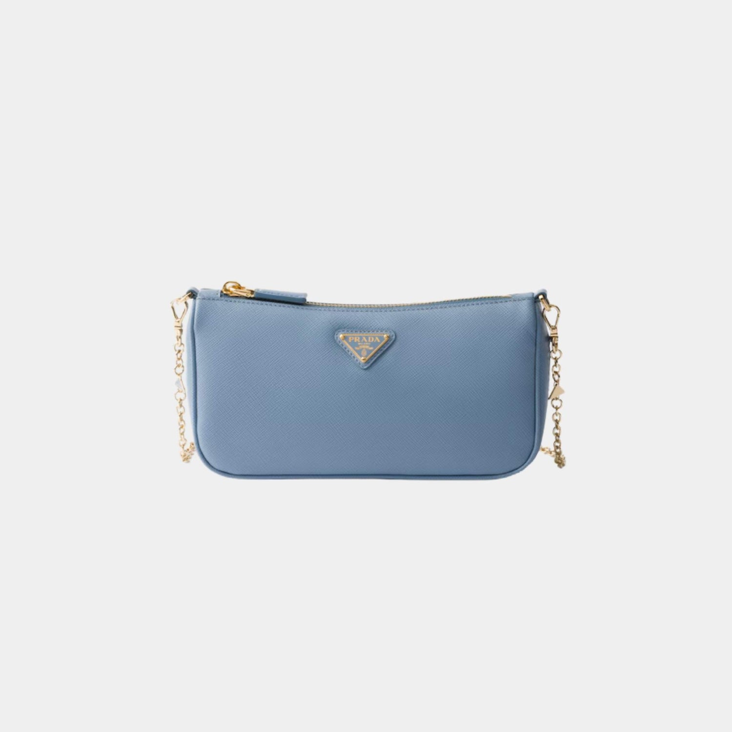 Prada Saffiano Leather Mini Bag With Chain Shoulder Strap, Astral Blue, Front