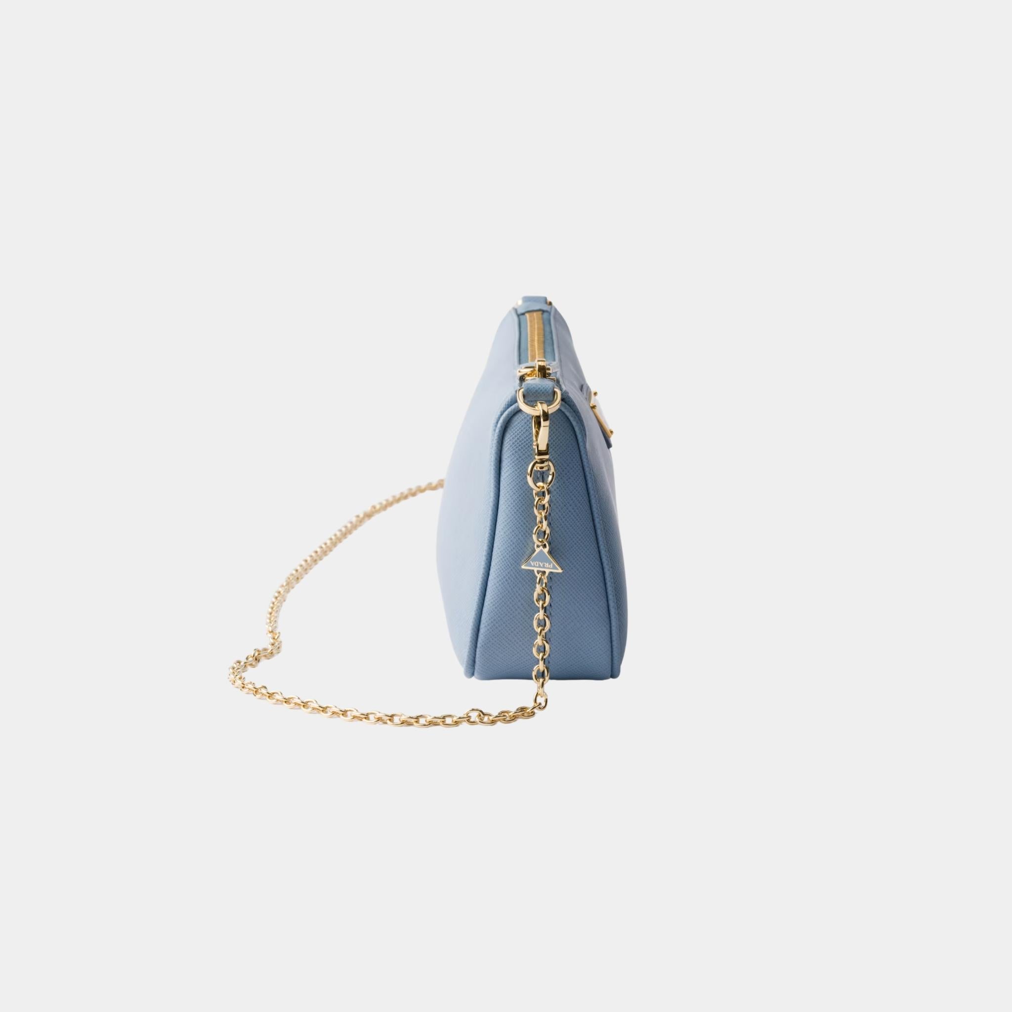 Prada Saffiano Leather Mini Bag With Chain Shoulder Strap, Astral Blue, Side