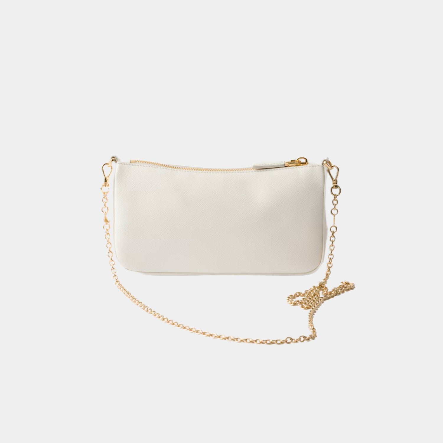 Prada Saffiano Leather Mini Bag With Chain Shoulder Strap, White, Back