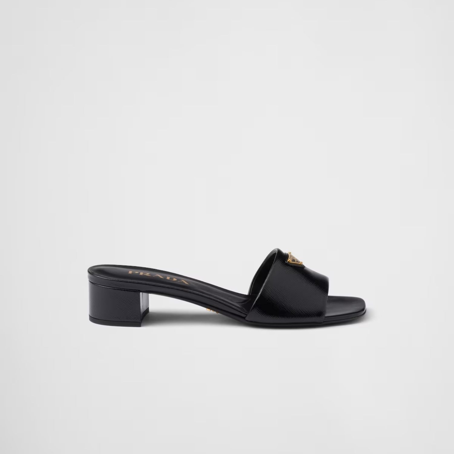 Prada Saffiano Patent Leather Sandals, Black, Side