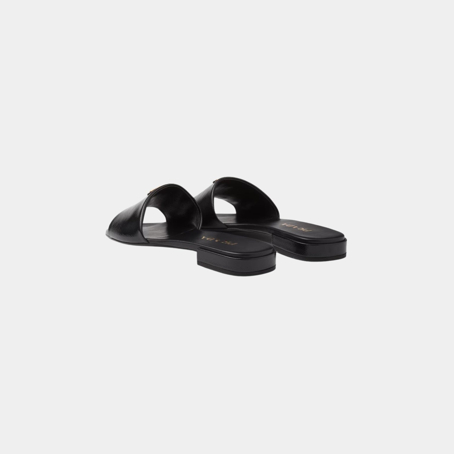 Prada Saffiano Patent Leather Slides, Black, Back