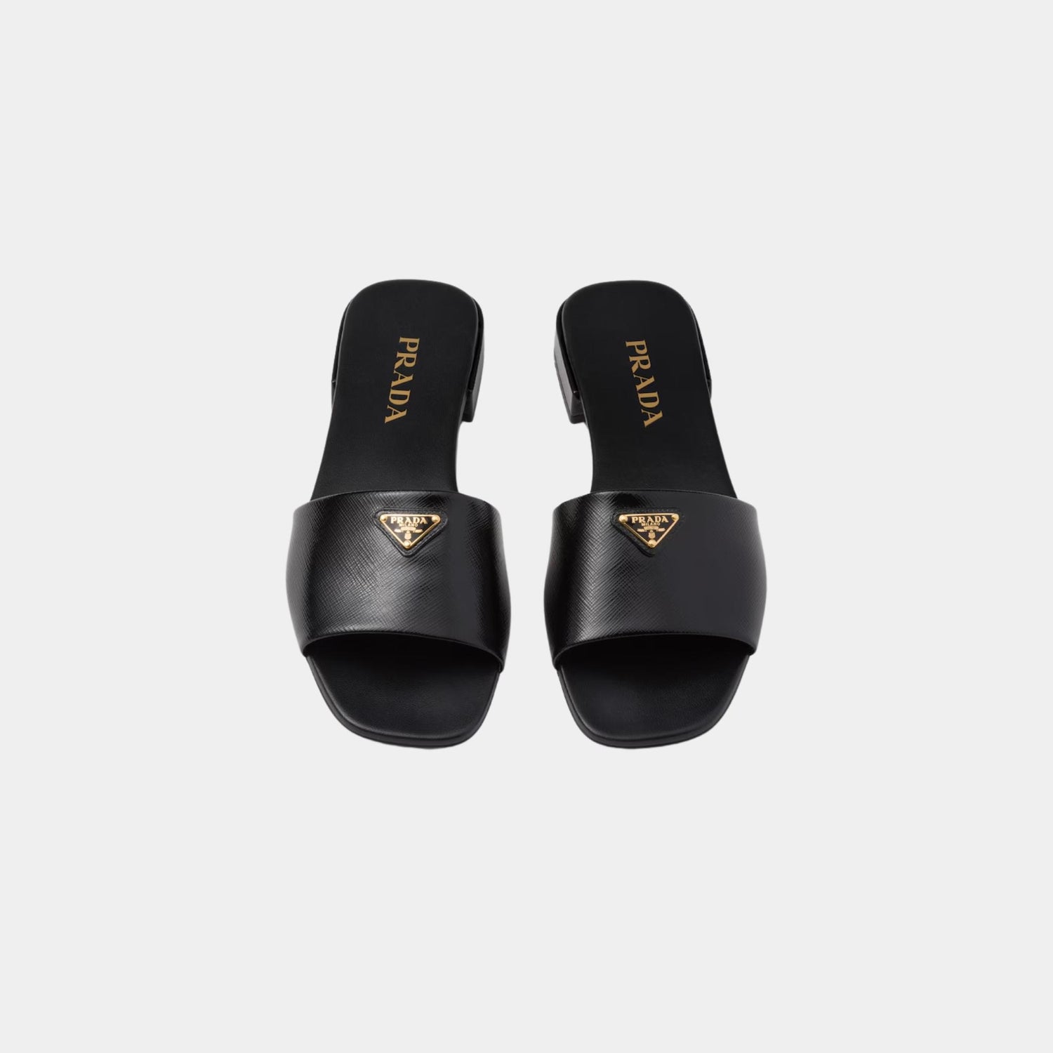 Prada Saffiano Patent Leather Slides, Black, Front